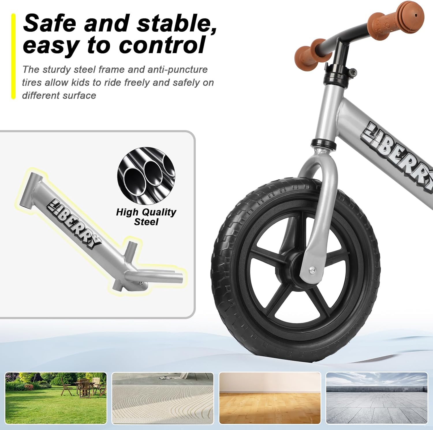 Liberry Bicicleta de equilibrio para niños de 2, 3, 4, 5 años, sin pedales, con manubrio ajustable, asiento y placa personalizada, bicicleta de 12