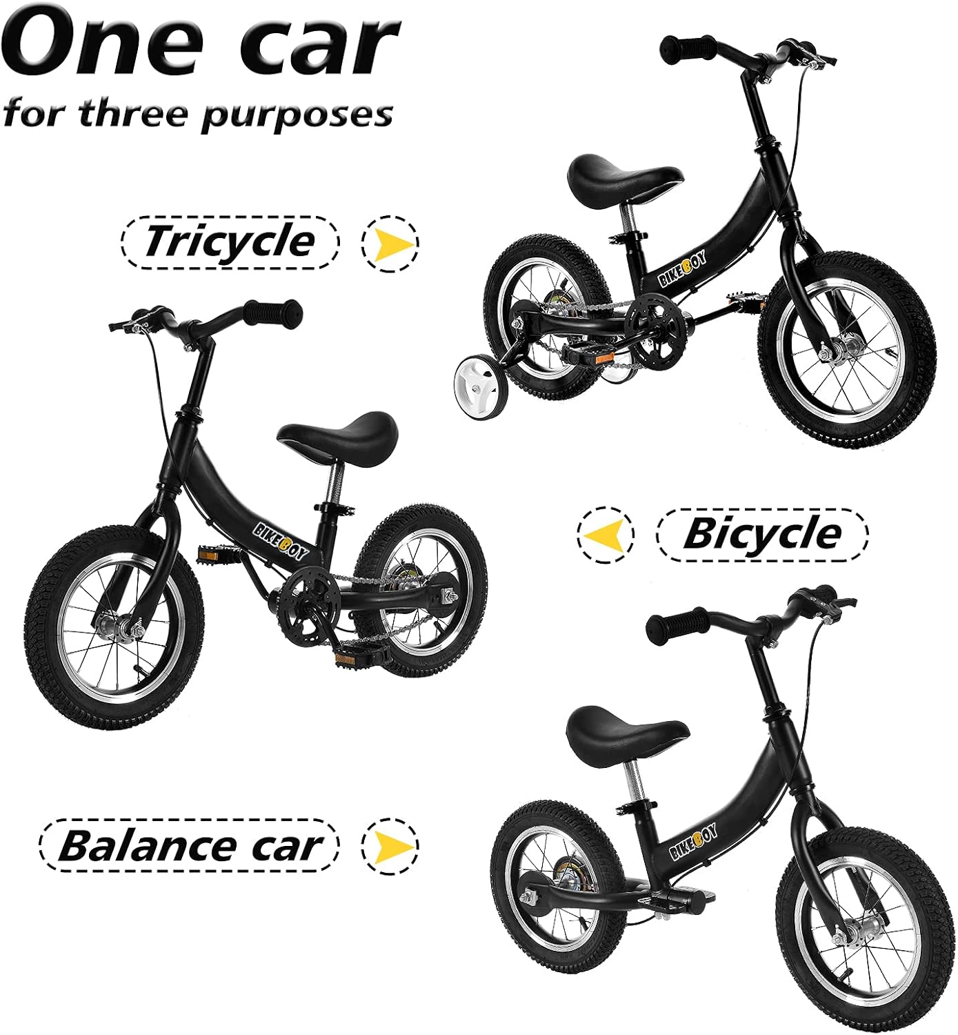 bikeboy Bicicleta de equilibrio 2 en 1, el doble uso de una bicicleta de equilibrio para niños y bicicleta para niños pequeños, para 2 3 4 5 6 7
