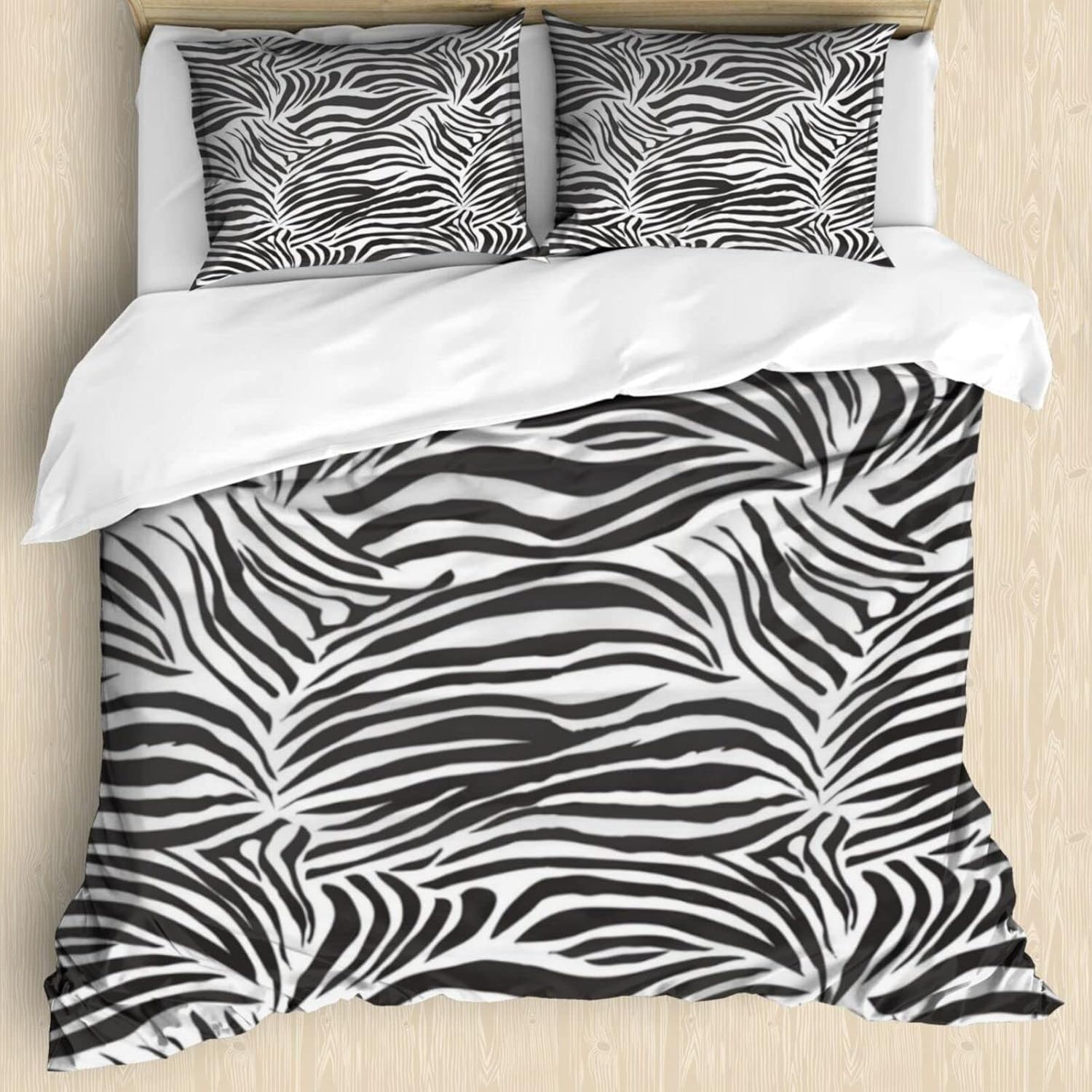 Juego de funda de edredón de 3 piezas con estampado de cebra, tamaño Queen, ropa de cama con estampado de líneas de cebra salvaje, transpirable,