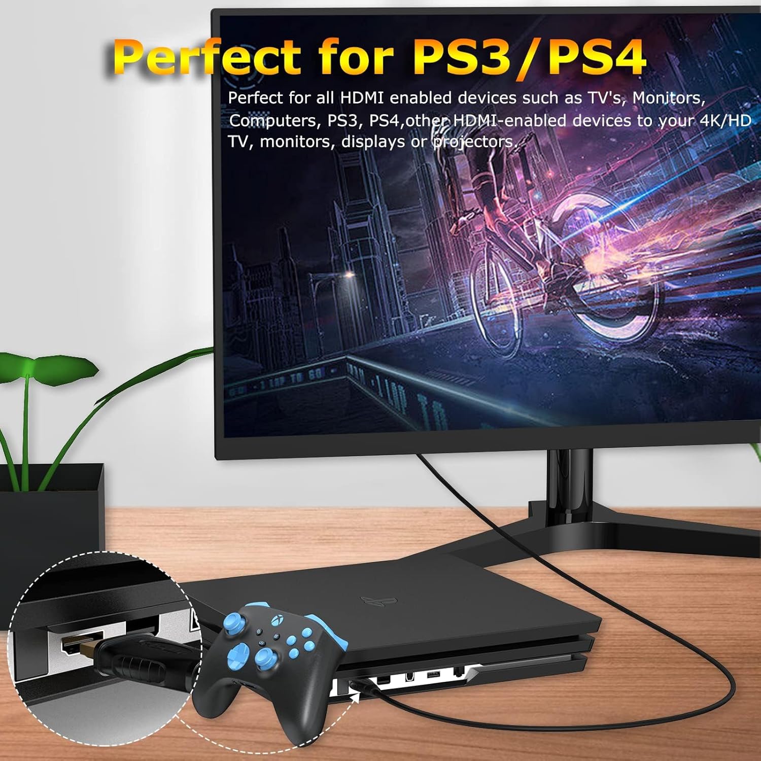 Cable HDMI corto de 4 pies, cable HDMI 4K UHD macho a macho adaptador para clasificación ARC y CL3  para laptop, monitor, PS5, PS4, Xbox One, Fire