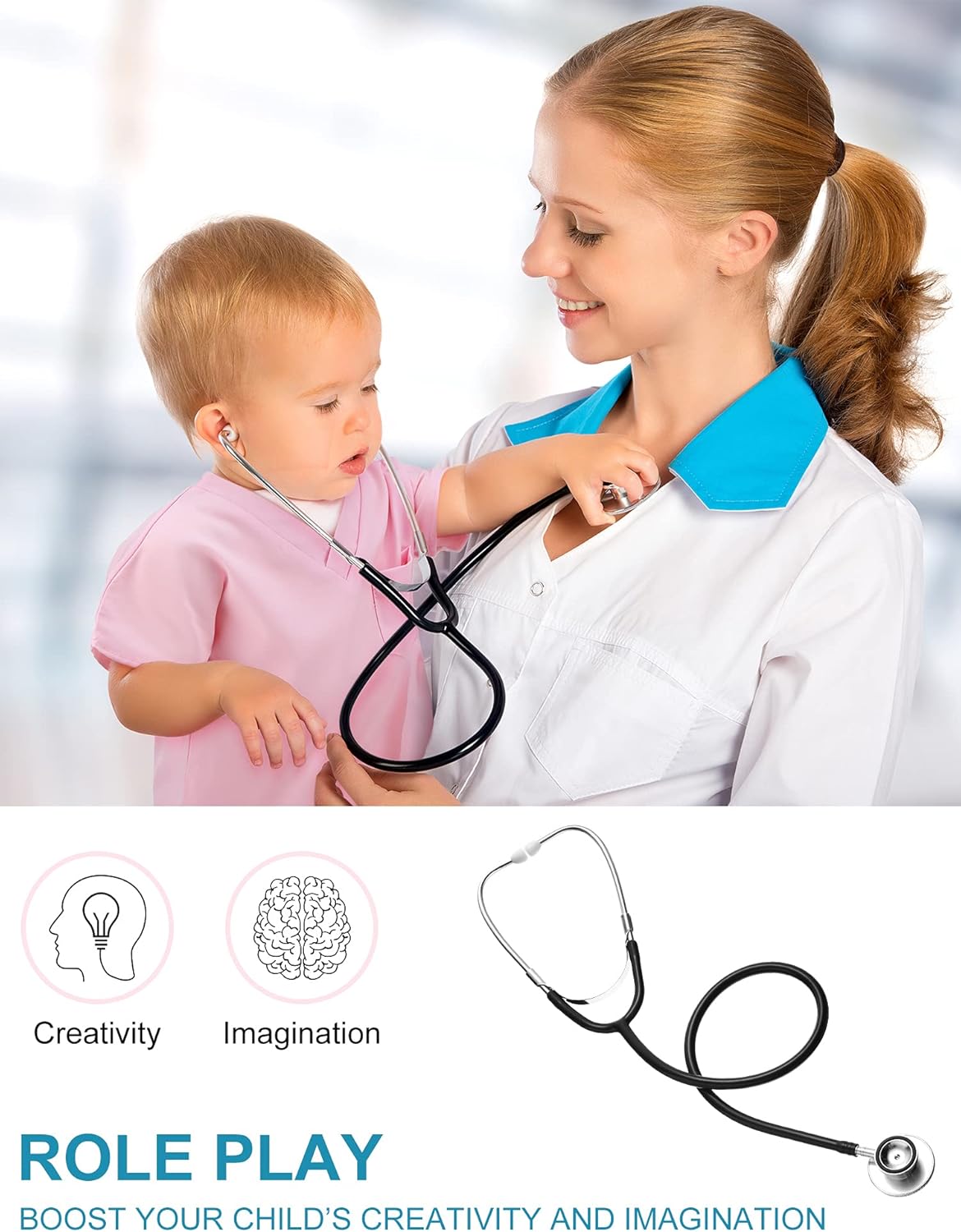 Zhanmai Conjunto de uniforme médico, disfraz de juego de simulación con juguete de juego de rol para Halloween