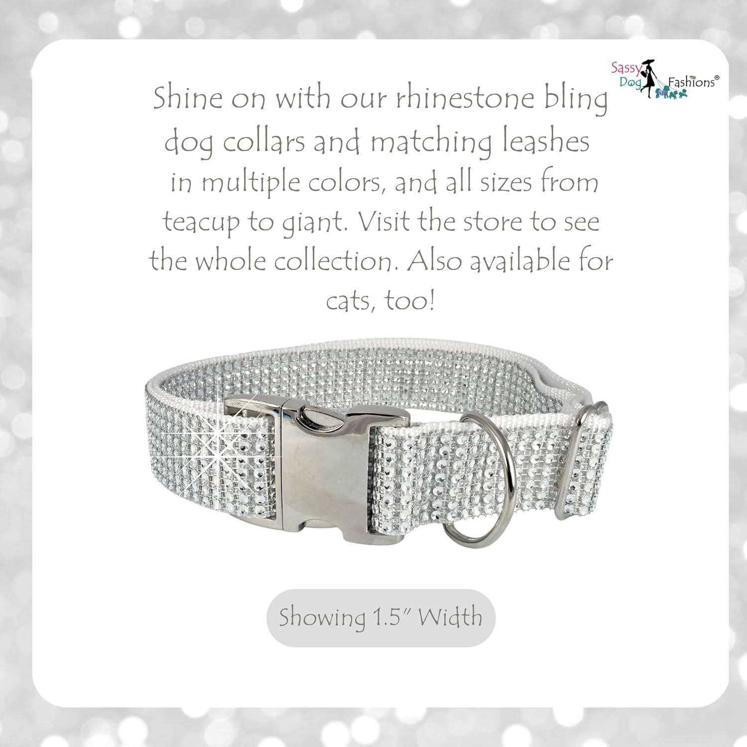 Fancy Rhinestone Dog Collar, Bling Girl Dog Collar Gift, Jeweled Dog Collar for Small Medium Large Girls and Giant Breed Dogs (Large 1 x 15-24″,
