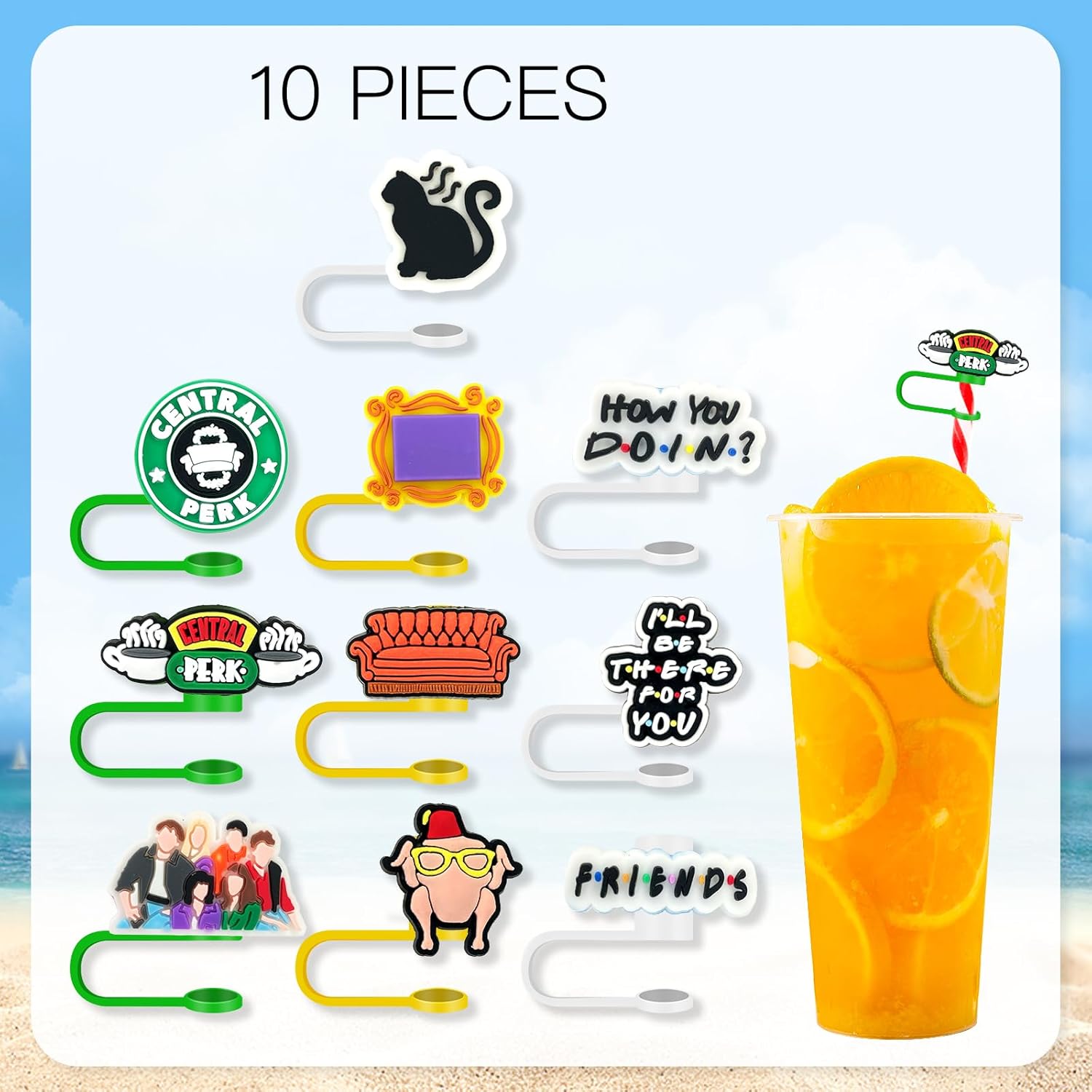Friend – Tapa de popote para taza, reutilizable de 0.315 pulgadas para vaso de 30 y 40 onzas, bonitas cubiertas de punta de popote para accesorios