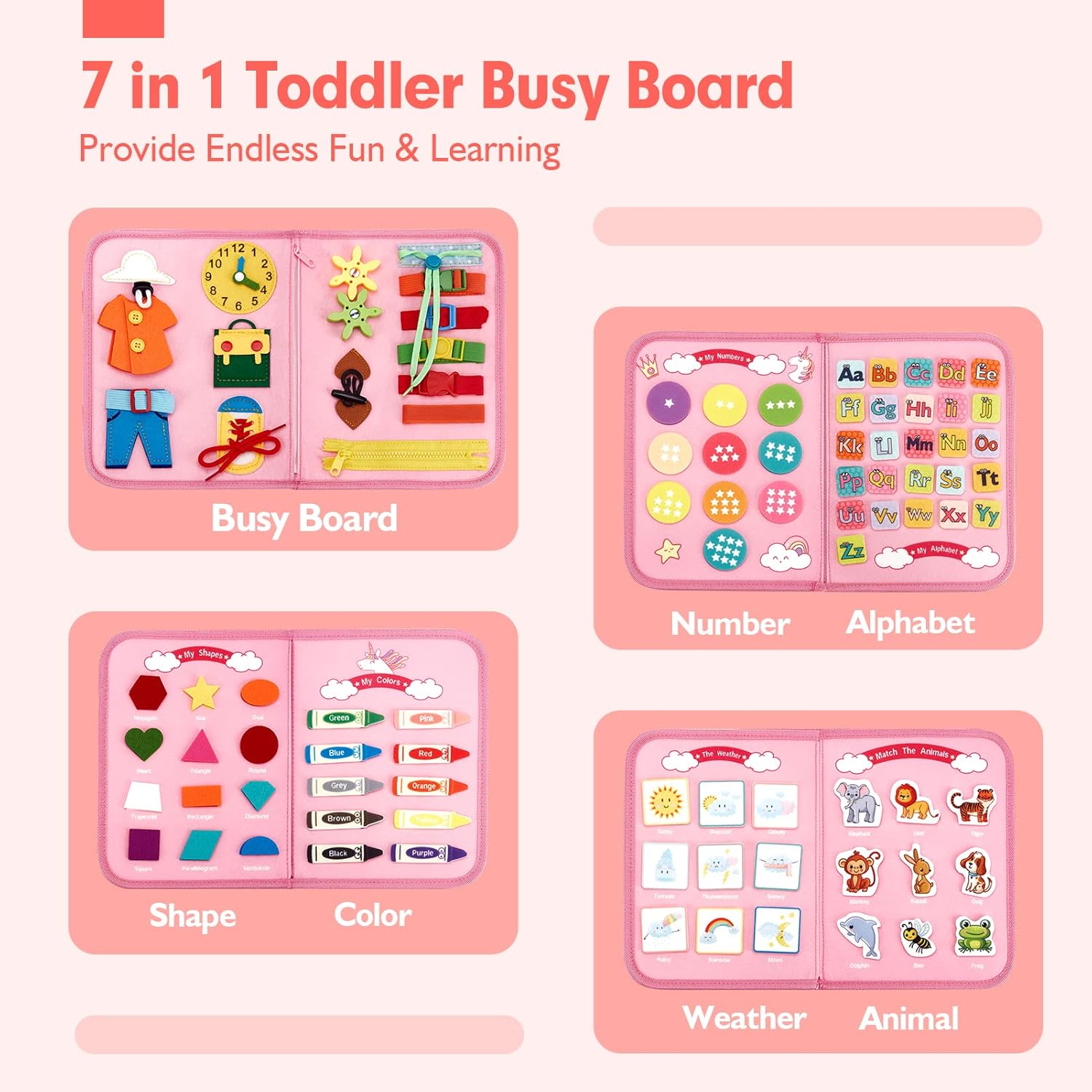 hahaland Un tablero ocupado 7 en 1 y 2 libros para bebés