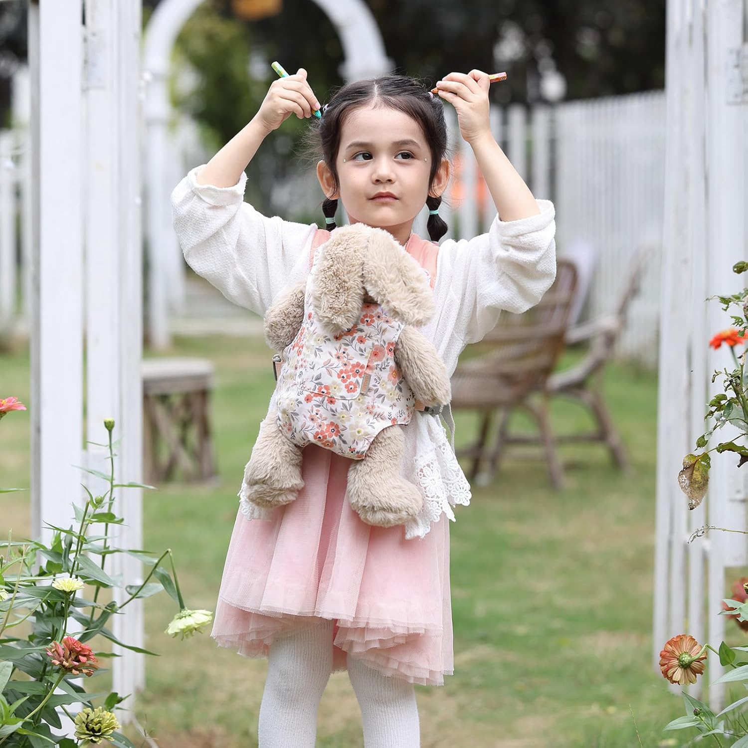 GAGAKU Portador de animales de peluche Baby Doll Accesorios Holder American Girl Bitty Baby Doll Carrier para niños pequeños – Flores de cera rosa