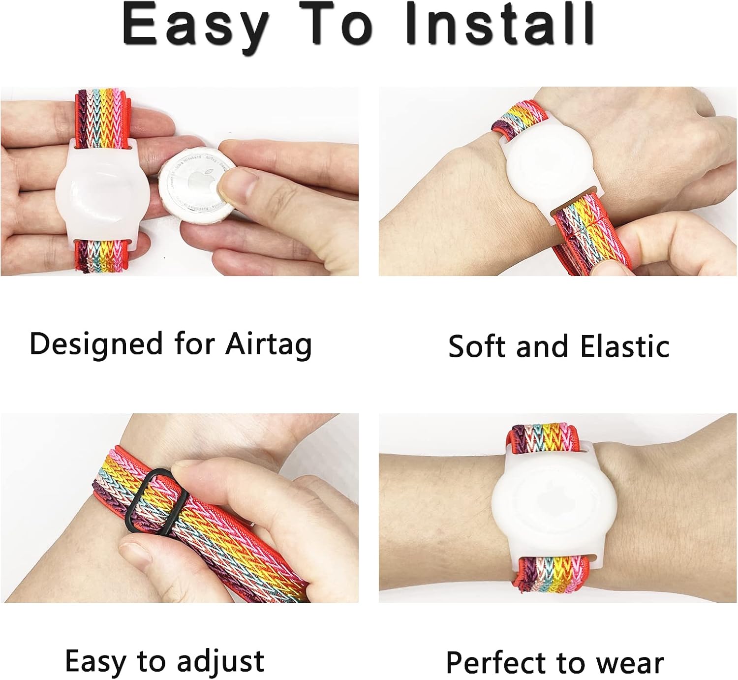 Paquete de 3 pulseras AirTag para niños, pulseras elásticas de nailon con soporte para Apple AirTag, funda protectora para rastreador GPS y AirTag