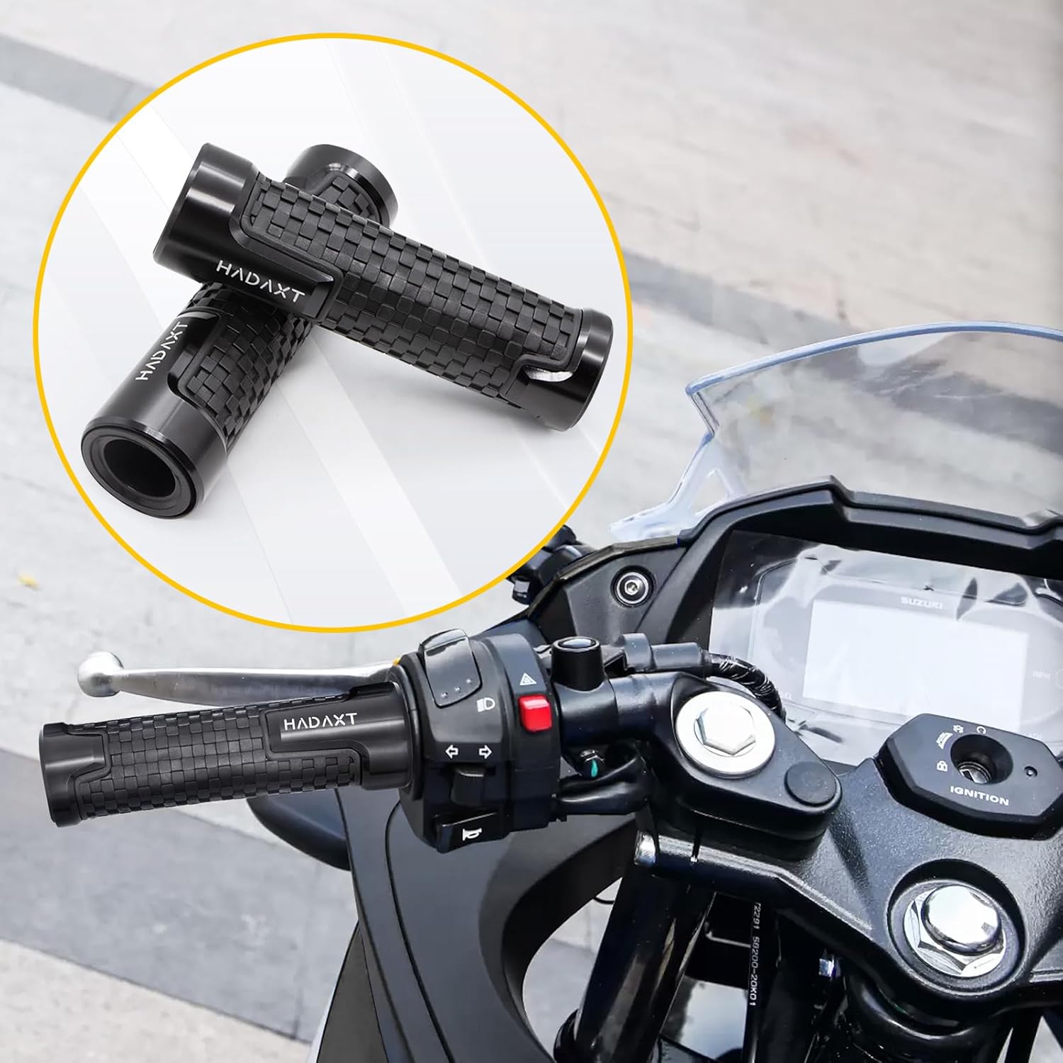 Empuñaduras de mano para motocicleta de 78 pulgadas, 0.866 in, universal, CNC, patrón de cuadros de aluminio, antideslizante, agarre de manillar de