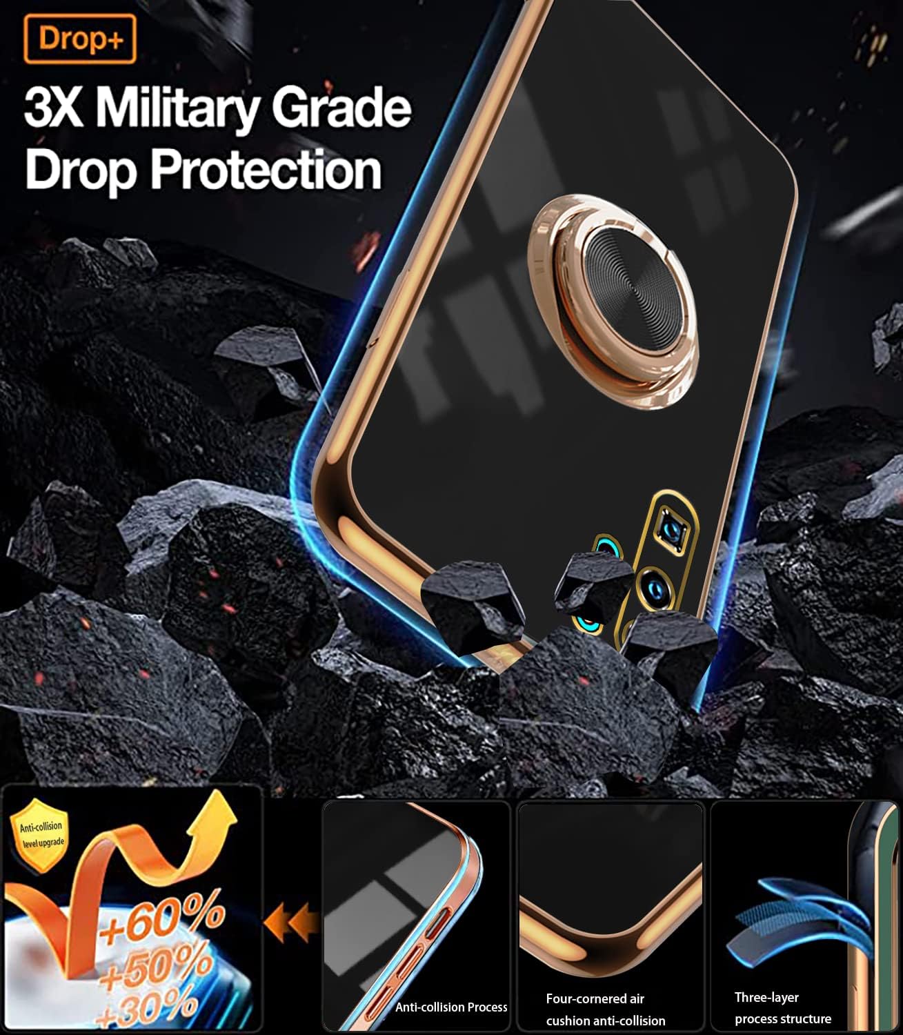 Compatible con Huawei P30 Pro Case Ring Holder Magnet Green, Huawei P30 Pro Funda de teléfono Funda de silicona a prueba de golpes Funda delgada de