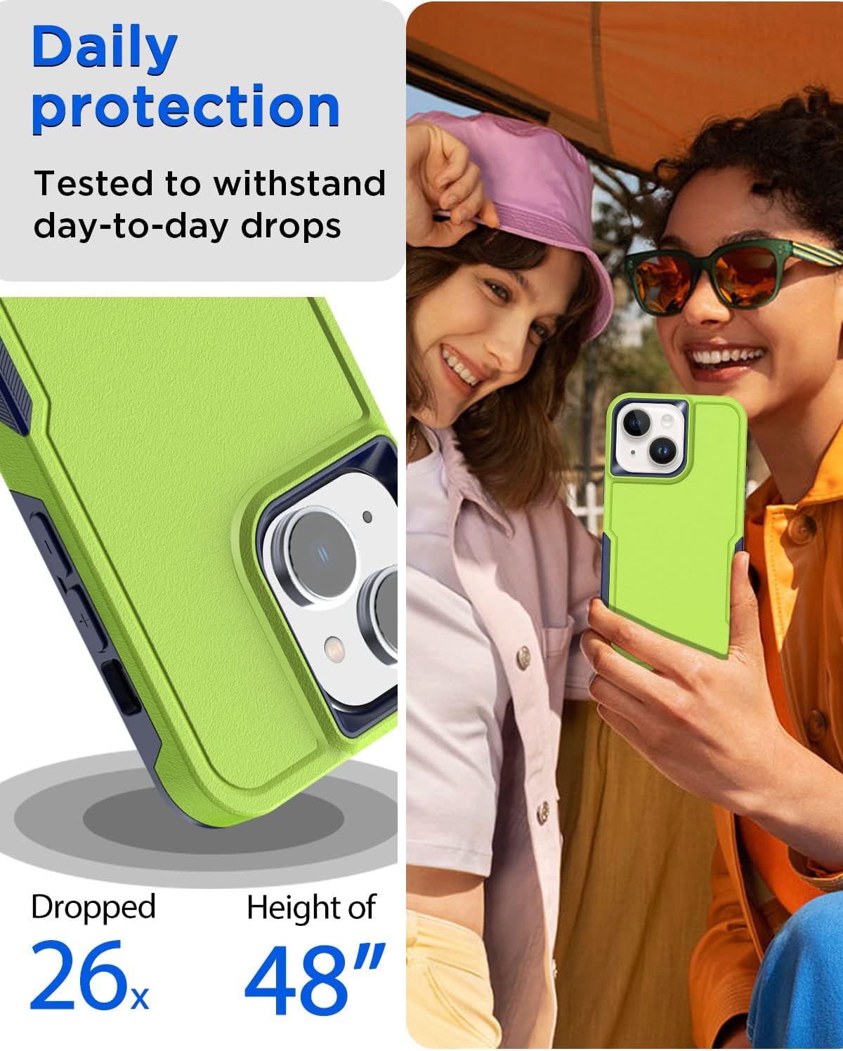 AICase Funda para iPhone 15 Plus con protector de pantalla de vidrio + lente de cámara, resistente protección contra caídas, cuerpo completo,