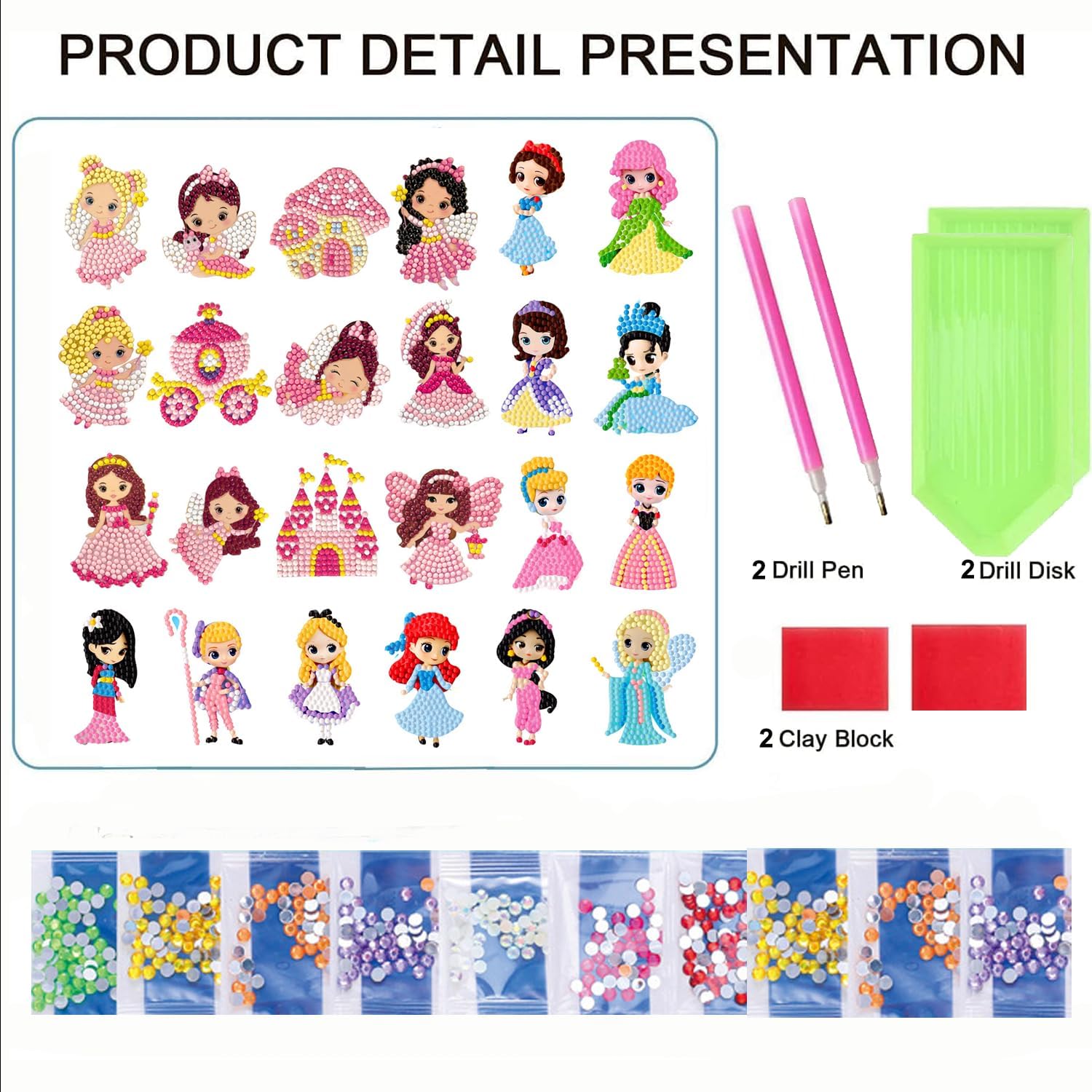 LVIITIS Kits de calcomanías de dibujos animados de pintura de diamantes para niños (24 quilates), calcomanía impermeable para hacer mosaicos para