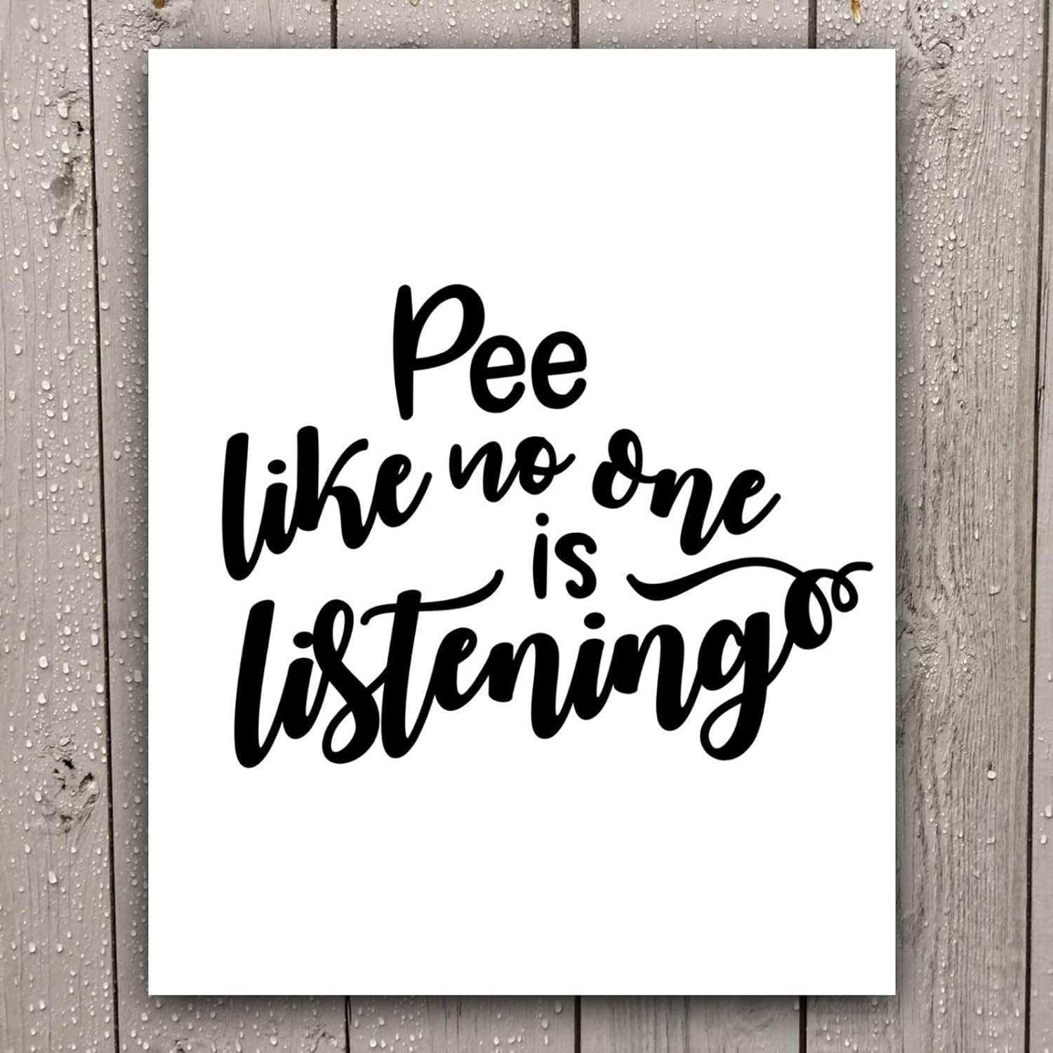 Divertidos carteles de baño (juego de 4 sin marco, 8 x 10 pulgadas), impresiones de decoración de pared de tipografía de baño, blanco y negro sin