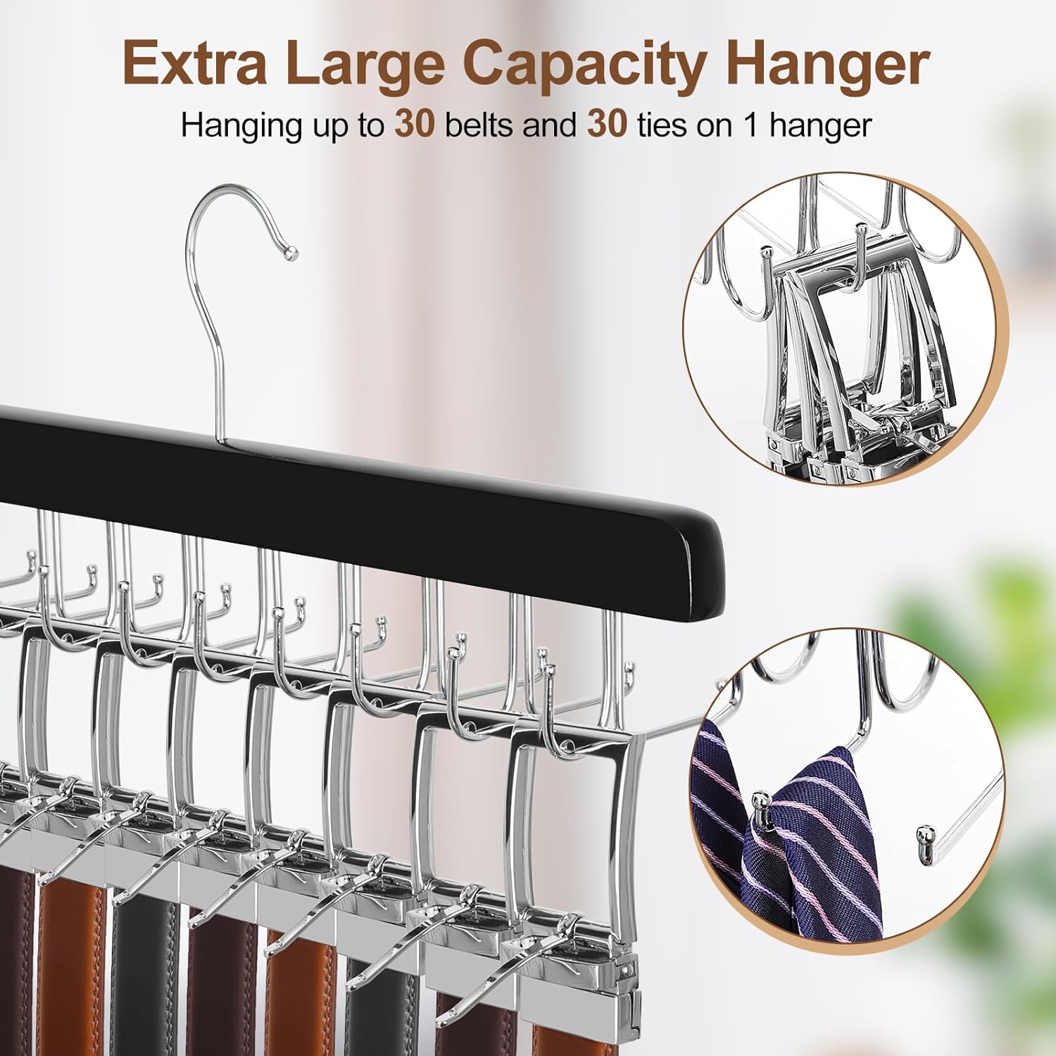 TOPIA HANGER Percha de amarre de cinturón 2 en 1 para armario Max 30 cinturones con capacidad de 30 lazos, 20 ganchos para atar cinturones, colgador