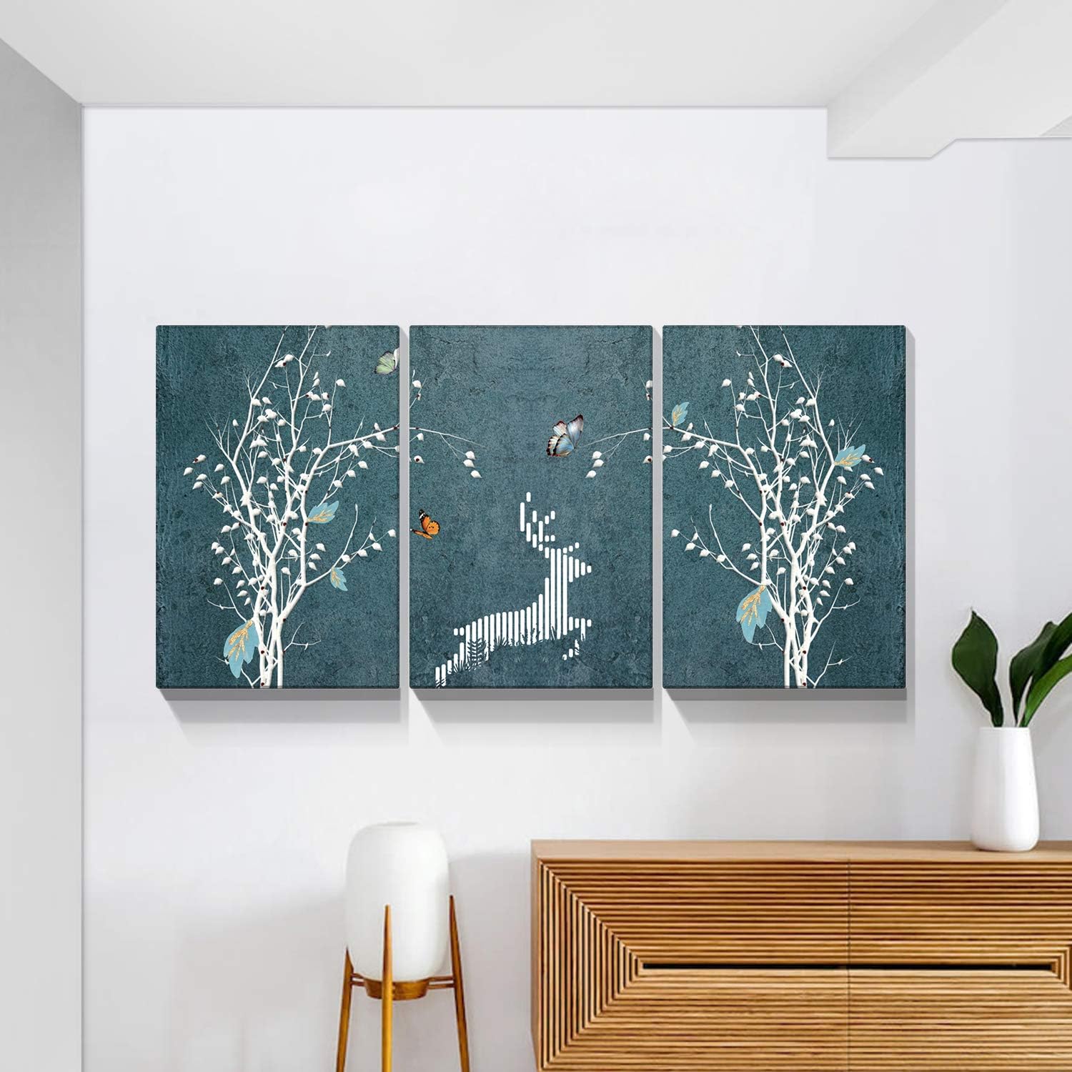Looife – Lienzo decorativo para pared, 3 paneles, 36 x 48 pulgadas, 3 piezas de alce de vinatge con árbol, diseño de árbol, para decoración de