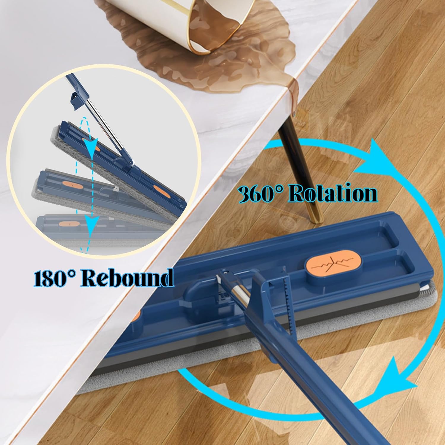 Juego de trapeador plano grande y cubo plegable para trapeador automático Trapeador mágico de 360 grados con escobilla + cubo plegable grande de 12