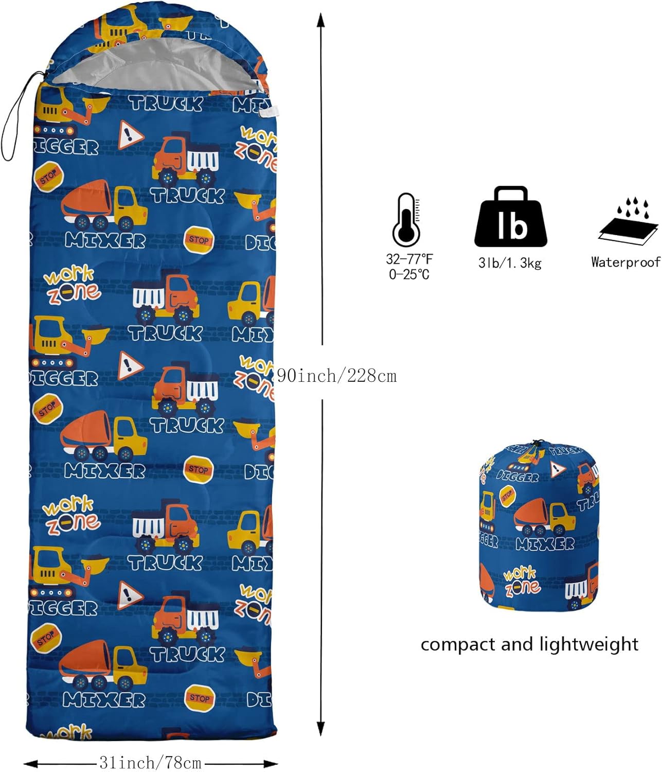 Datura home Saco de dormir para niños y niñas, estampado de monstruos alienígenas, ligero, cálido, portátil, para exteriores, interior, impermeable,