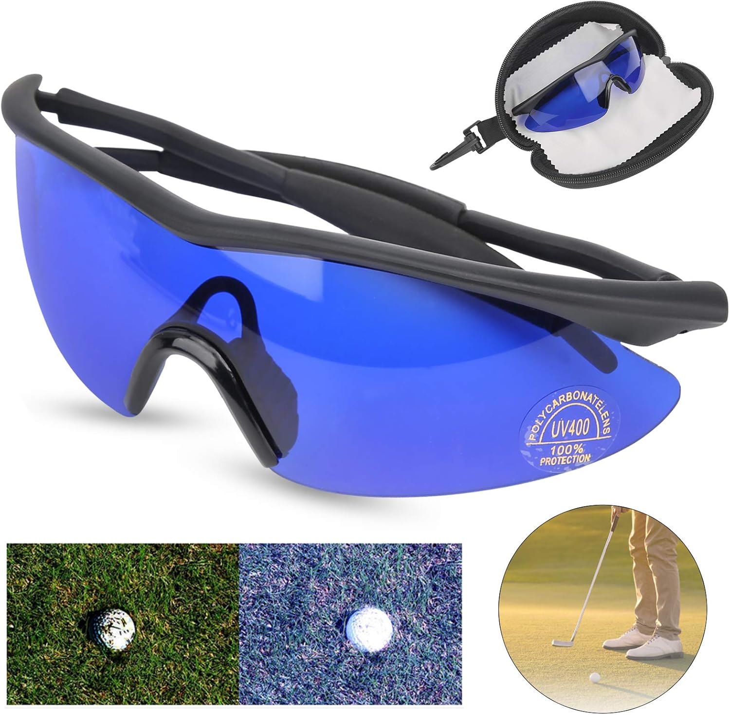 Dilwe Gafas de búsqueda de golf, gafas de búsqueda de golf, lentes de búsqueda de pelotas de golf profesionales, lentes con tela de vidrio para golf
