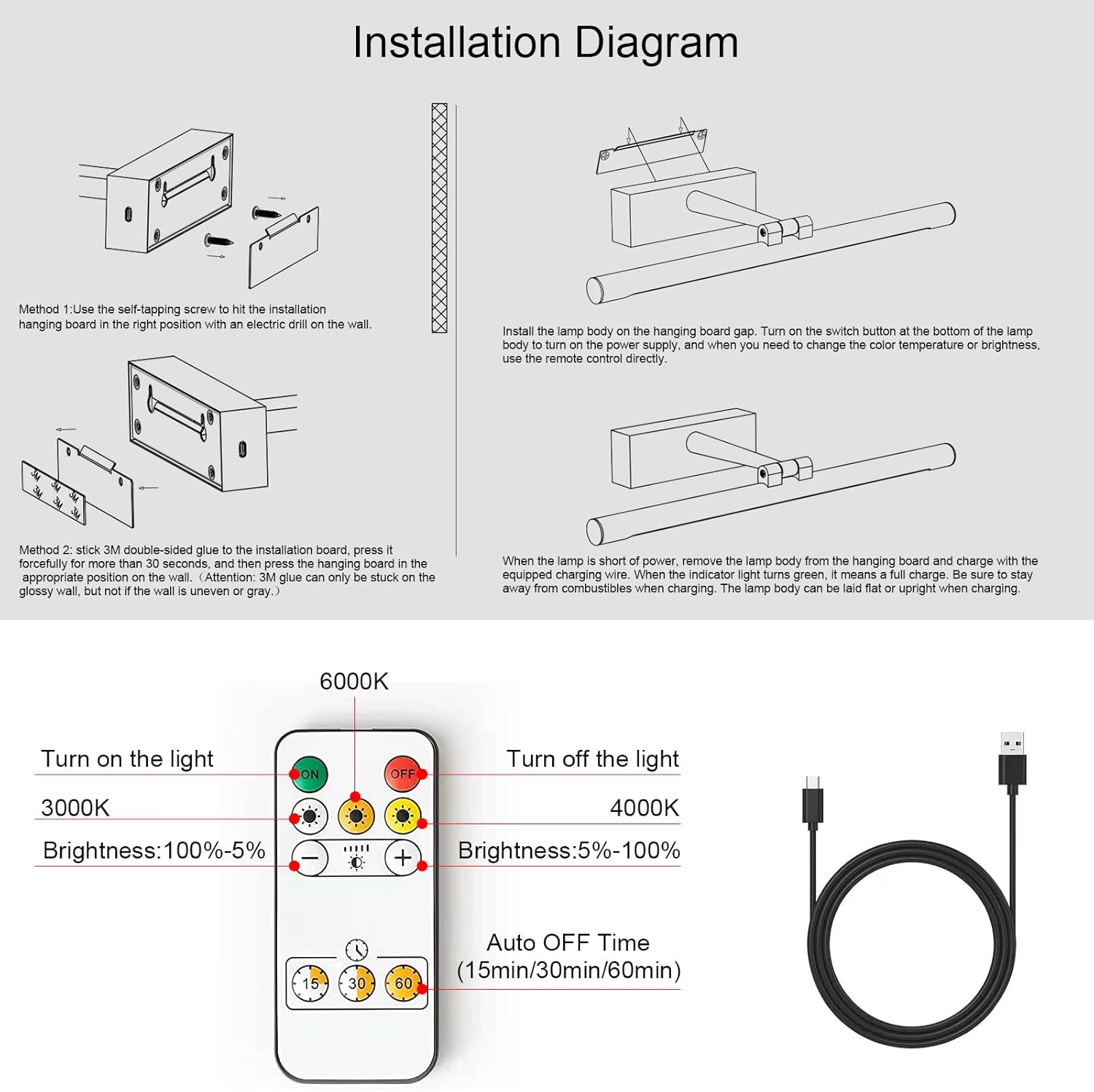 OPMRE Moderna luz LED regulable de 15.75 pulgadas, luz de imagen de latón, la pantalla puede girar hacia arriba y hacia abajo 270 grados, 3