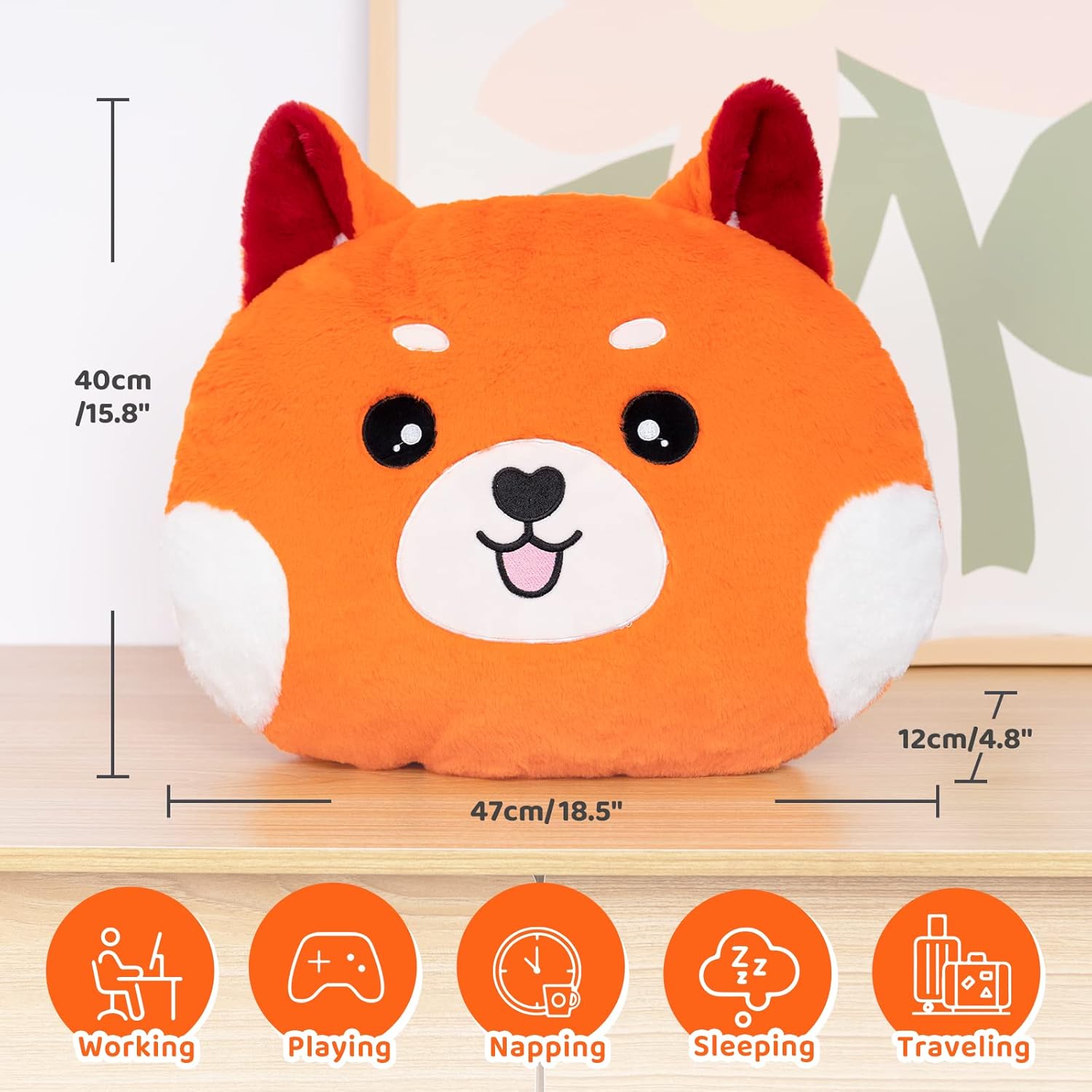 Peluche largo de gato + felpa reversible, almohada de felpa de gato gris de 44 pulgadas + almohada de felpa de zorro de panda rojo de 18 pulgadas