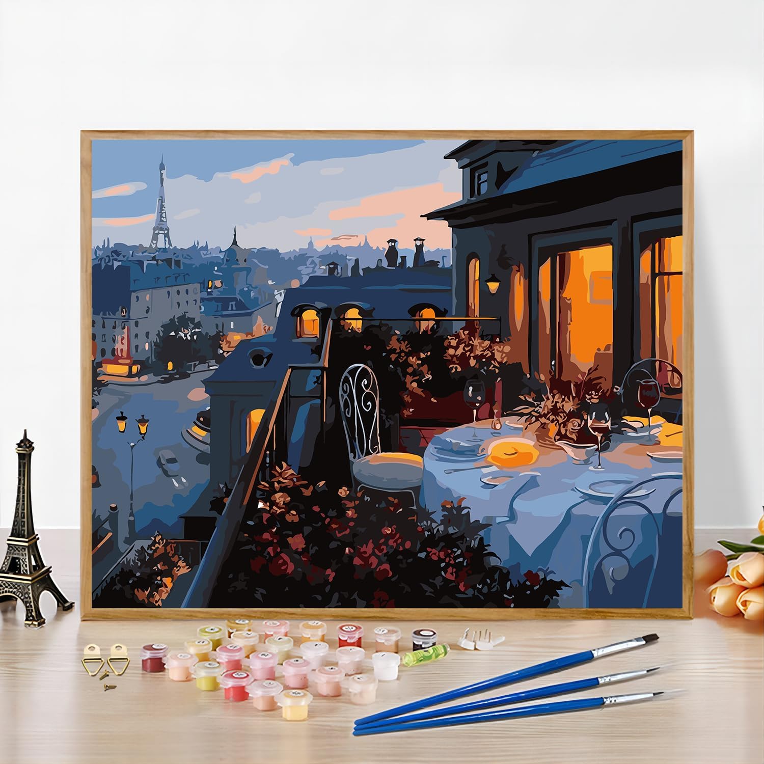 QUITEDEW Pintura por números para adultos, restaurante, escenario nocturno, pintura por números, kits de pintura de paisaje por números, adecuados