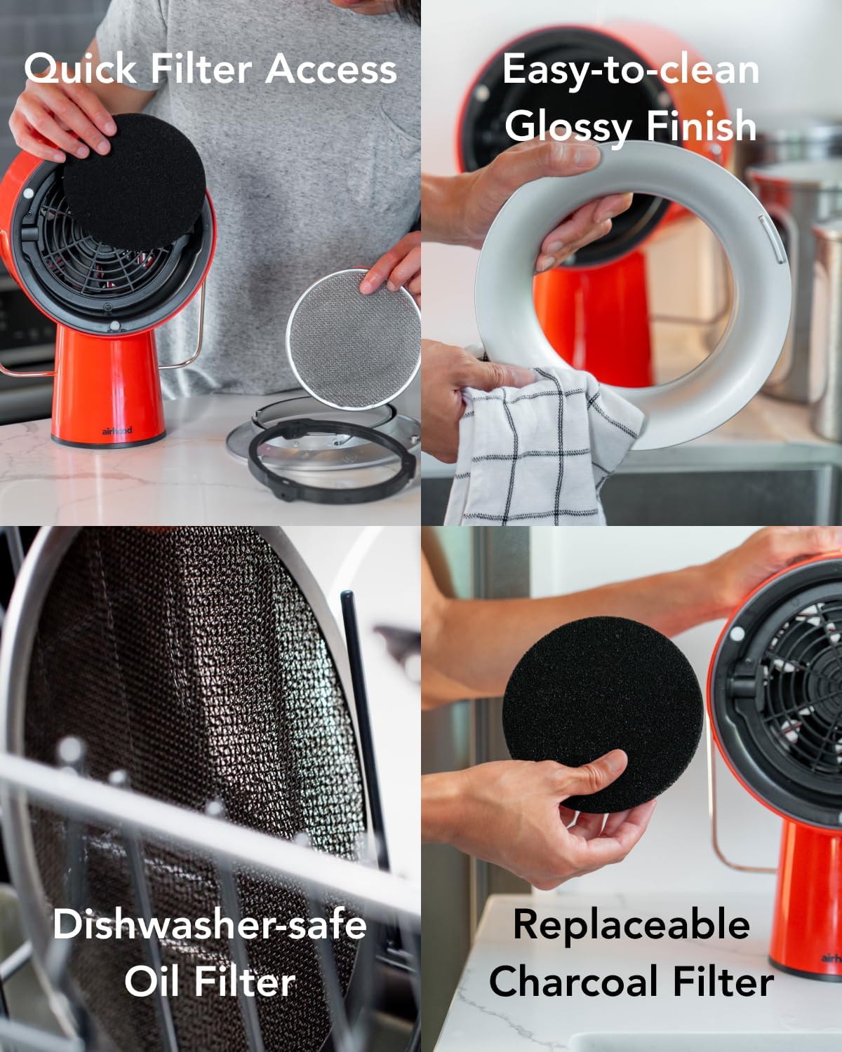 AirHood Campana extractora con cable  Extractor de cocina portátil con 5 filtros de aire de carbón activado y filtro de aceite de acero inoxidable