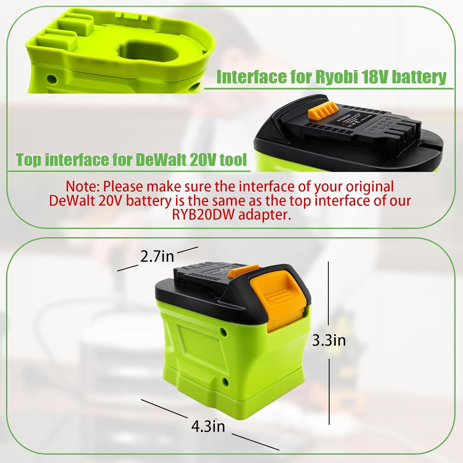 para Ryobi para convertidor de adaptador de batería Dewalt, reemplazo para batería Dewalt 20V, para Dewalt 20V adaptador de herramienta eléctrica
