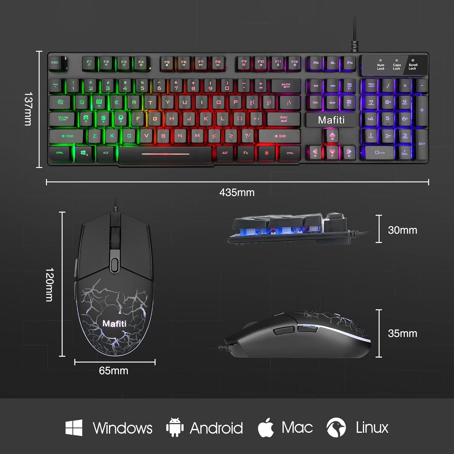 mafiti RK101 – Teclado de computadora con cable, teclado USB retroiluminado RGB para PC, Mac, portátil, escritorio, oficina de juegos