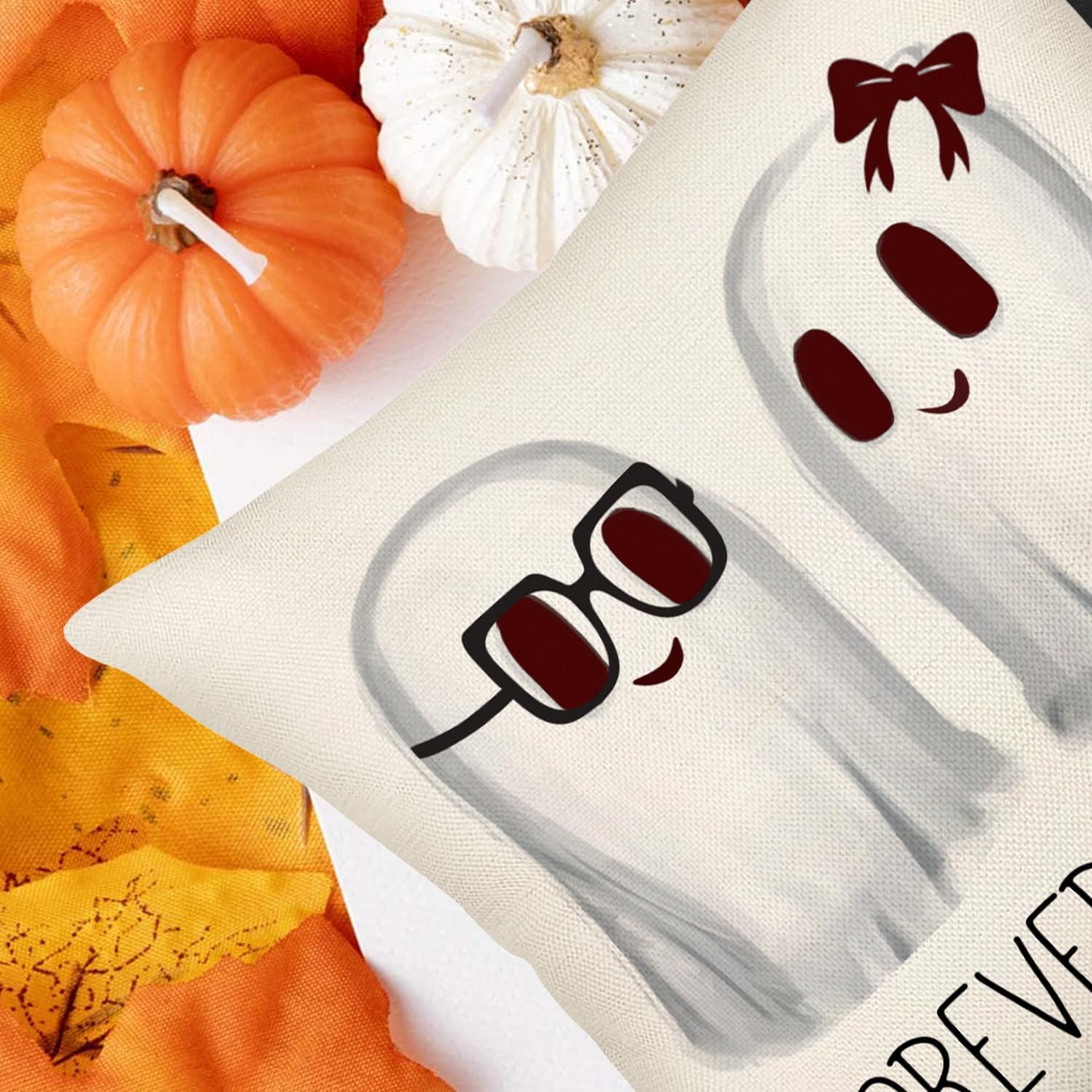 Easternproject Forever My Boo – Fundas de almohada de 18 x 18 pulgadas, diseño de fantasma, Halloween, granja, color blanco, fundas de almohada