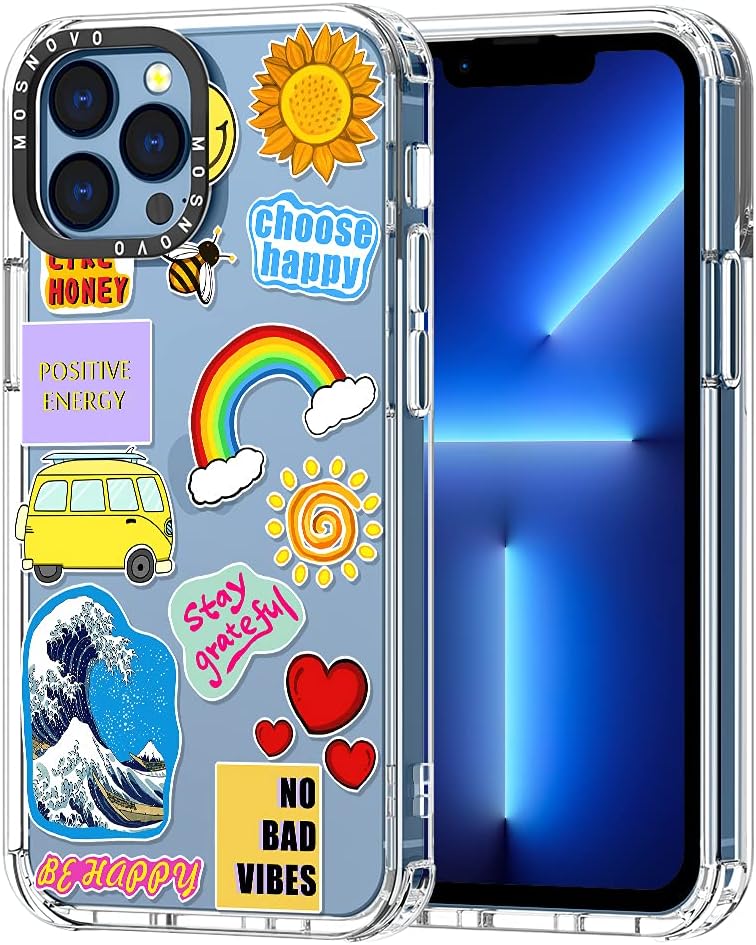 MOSNOVO Funda compatible solo con iPhone 13 Pro Max de 6.7 pulgadas, diseño de buenas vibraciones, para niñas, mujeres y hombres, hecha de