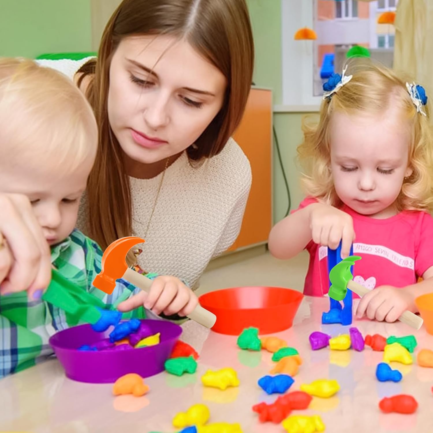 Paquete de 2 juguetes de martillo de madera, martillos de simulación, herramientas de mantenimiento, juguetes educativos para niños, suministros de