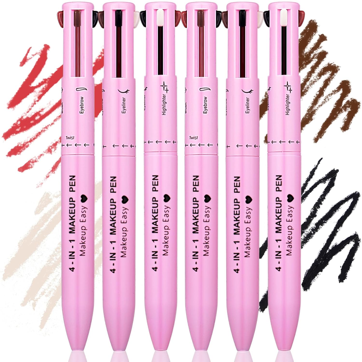 6 bolígrafos de maquillaje 4 en 1, delineador de ojos, delineador de labios, delineador de cejas, lápiz de maquillaje, impermeable, herramienta de