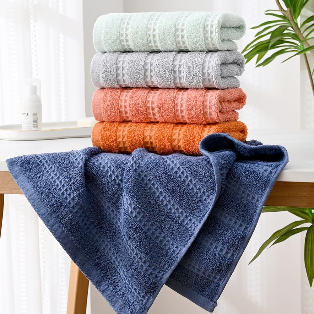 Toallas de mano azul marino, 100% algodón, tejido a rayas, de secado rápido, toallas de cocina ultra absorbentes y ligeras para baño (2 piezas,