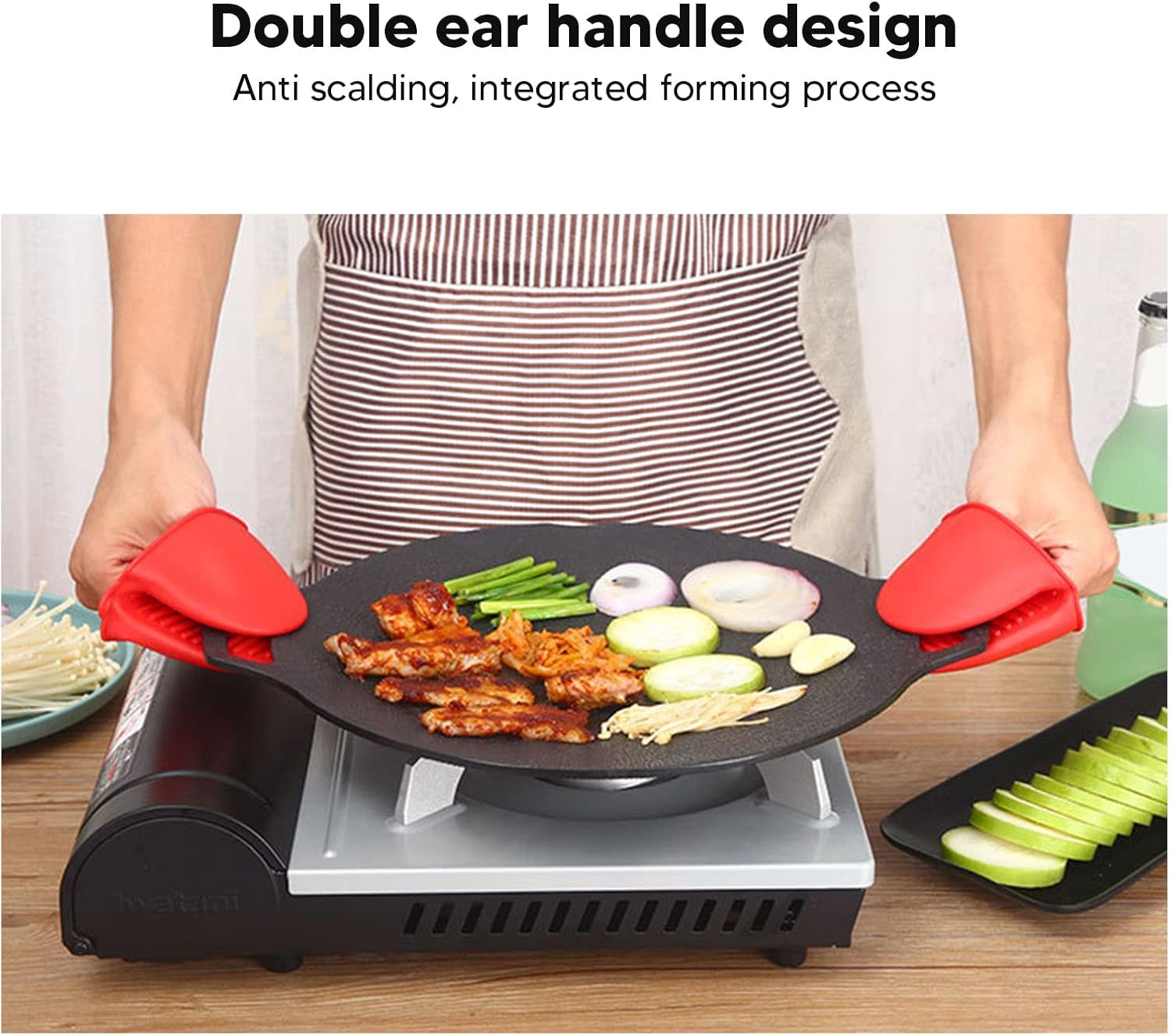 Luqeeg Parrilla antiadherente para barbacoa coreana con asas dobles, plancha de cocción rápida y uniforme para cocinar, camping, picnic, playa,