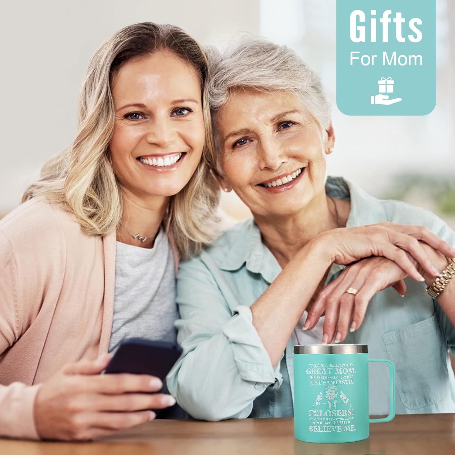 NOWWISH Regalos para el día de la madre para mamá de hija e hijo, taza de café con texto en inglés “You’re A Really Great Mom”, regalos de