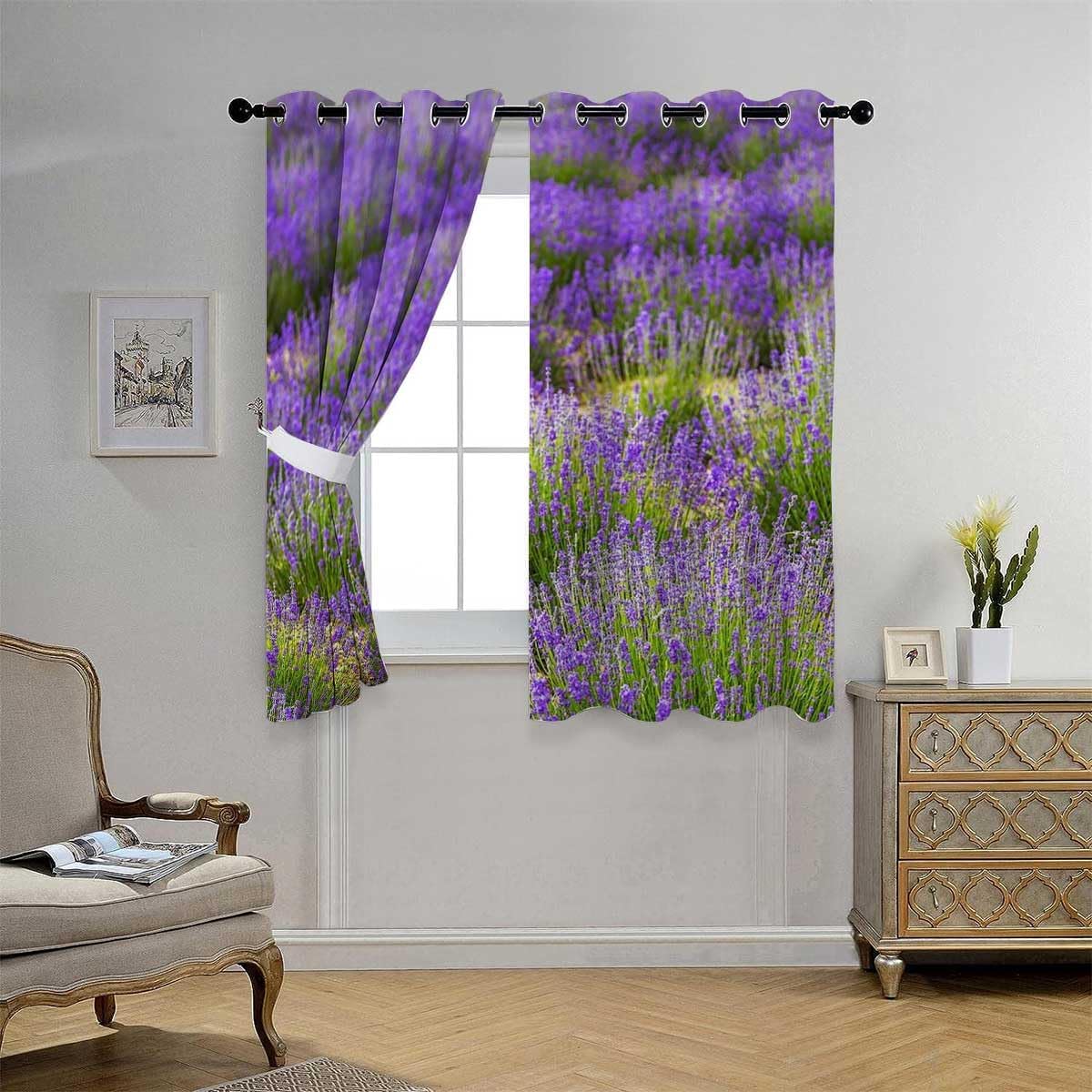 YANFENQI Cortinas para Habitacion Cortinas para Habitacion – Cortina opaca de flores de lavanda púrpura para cortinas de puerta, 55 pulgadas de