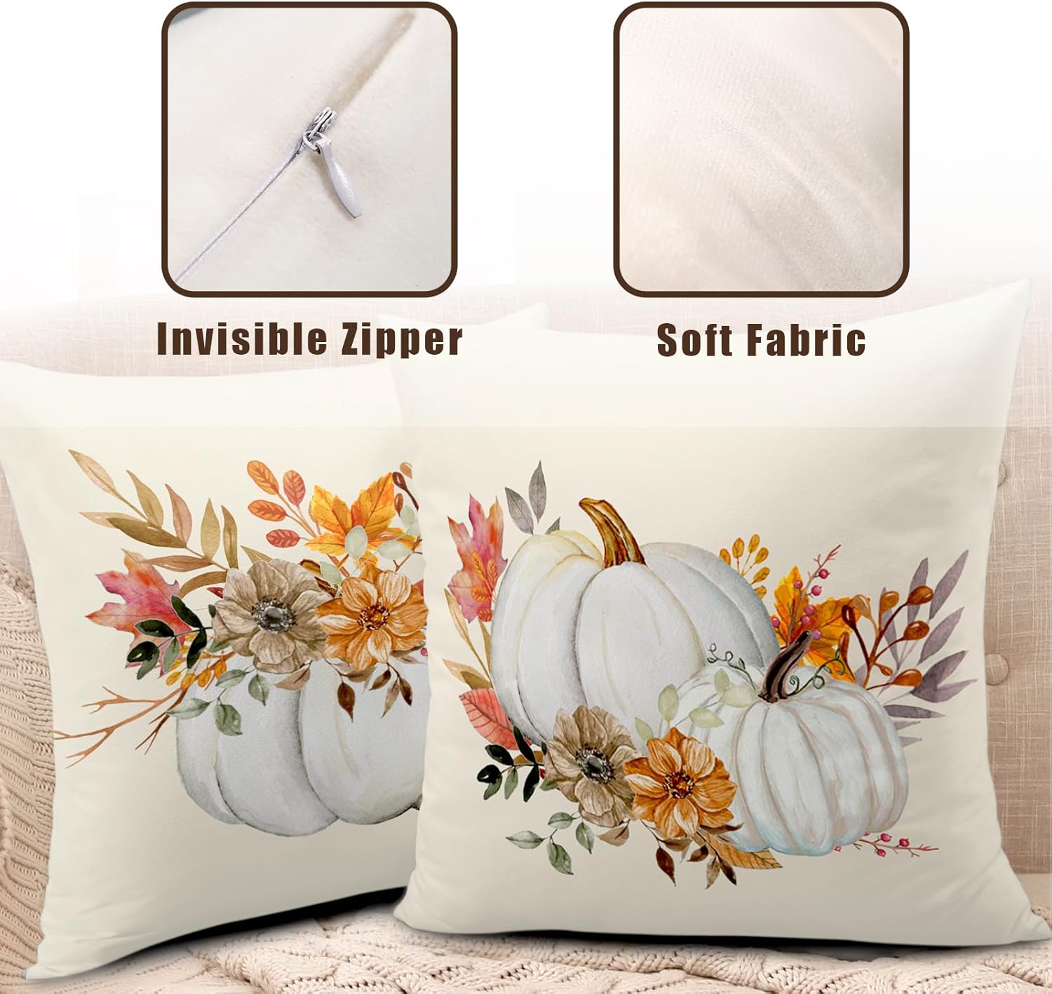 Fundas de almohada de otoño de 22 x 22 pulgadas, juego de 2 fundas de almohada de otoño de granja, Acción de Gracias, fundas de almohada decorativas
