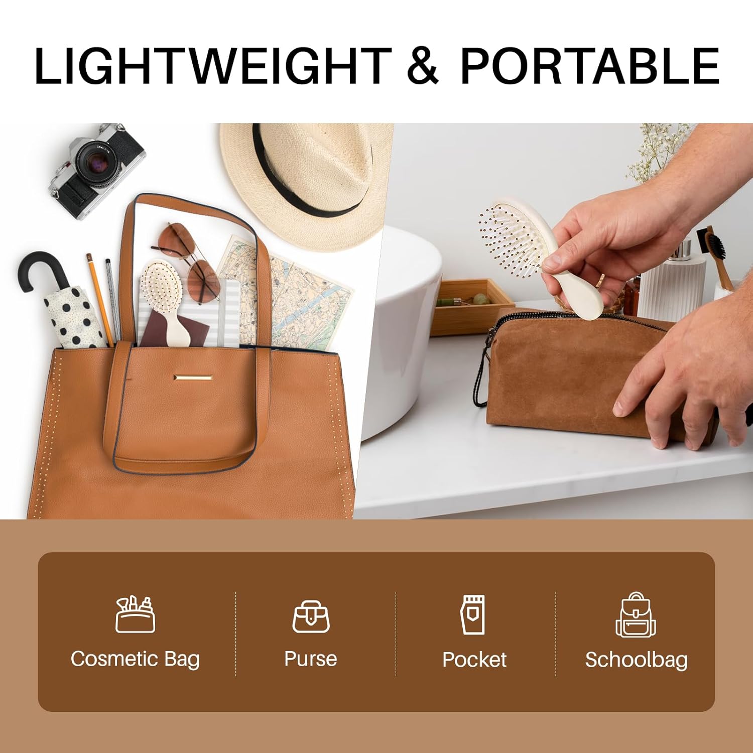 RHOS Mini cepillo de pelo para mujeres, hombres y niños, cepillo de pelo tamaño viaje para bolso, bolsillo, mochila, cepillo pequeño con cerdas