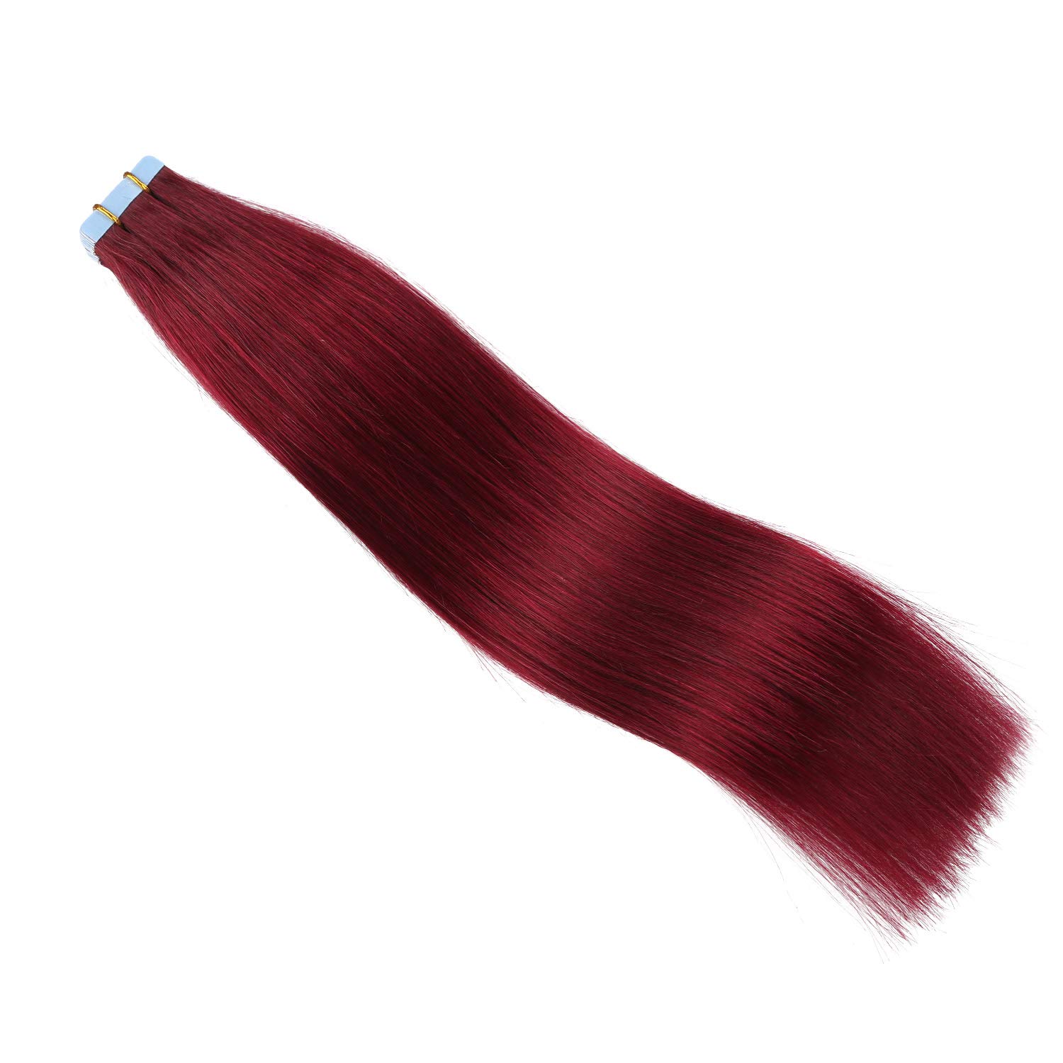 SUYYA – Extensiones de cabello adhesivas de color borgoña cabello humano 100 % real extensiones de cabello adhesivas, invisibles, lacias y sin