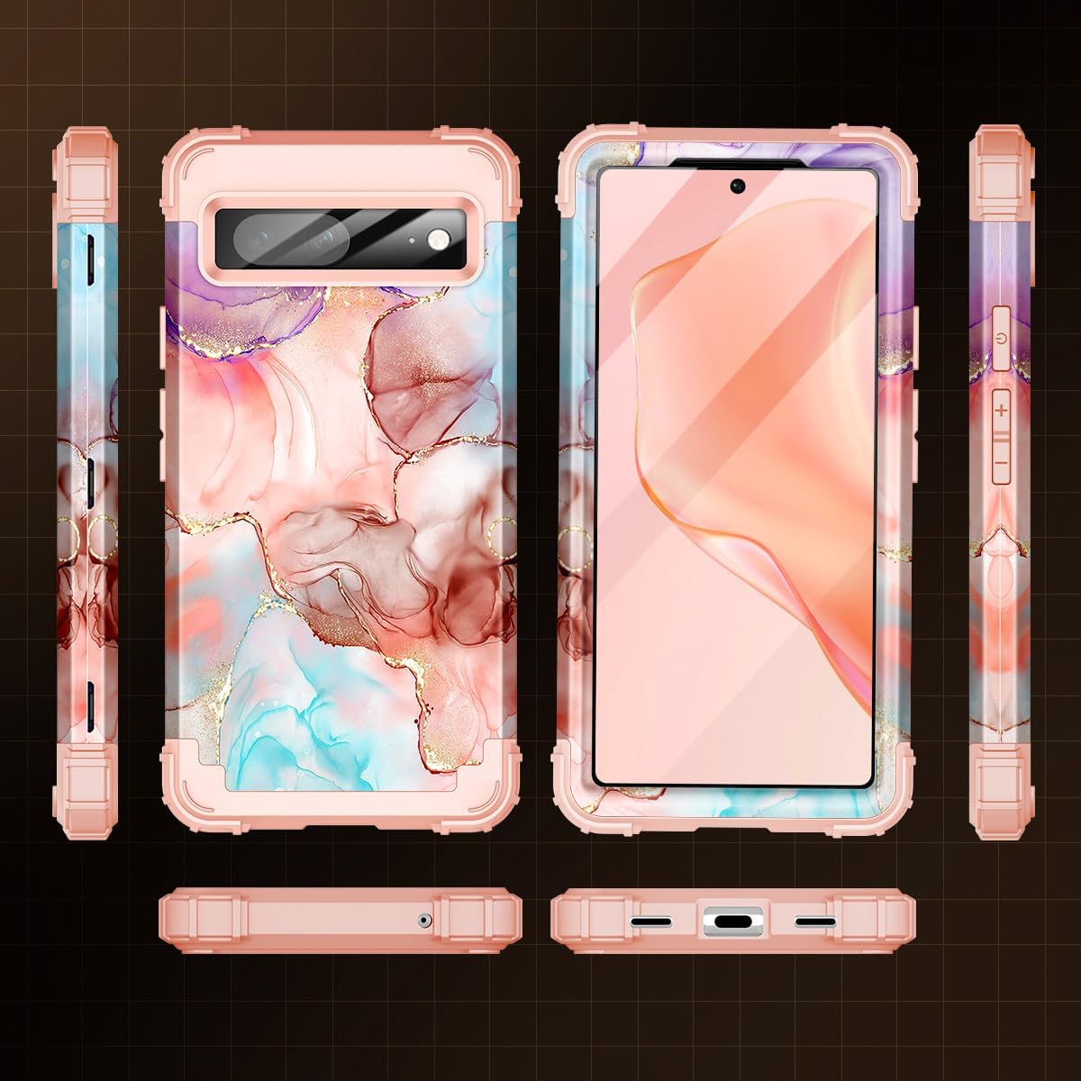 Funda para Google Pixel 7, tres capas resistentes a prueba de golpes de cuerpo completo con 2 protectores de pantalla de vidrio templado + 2