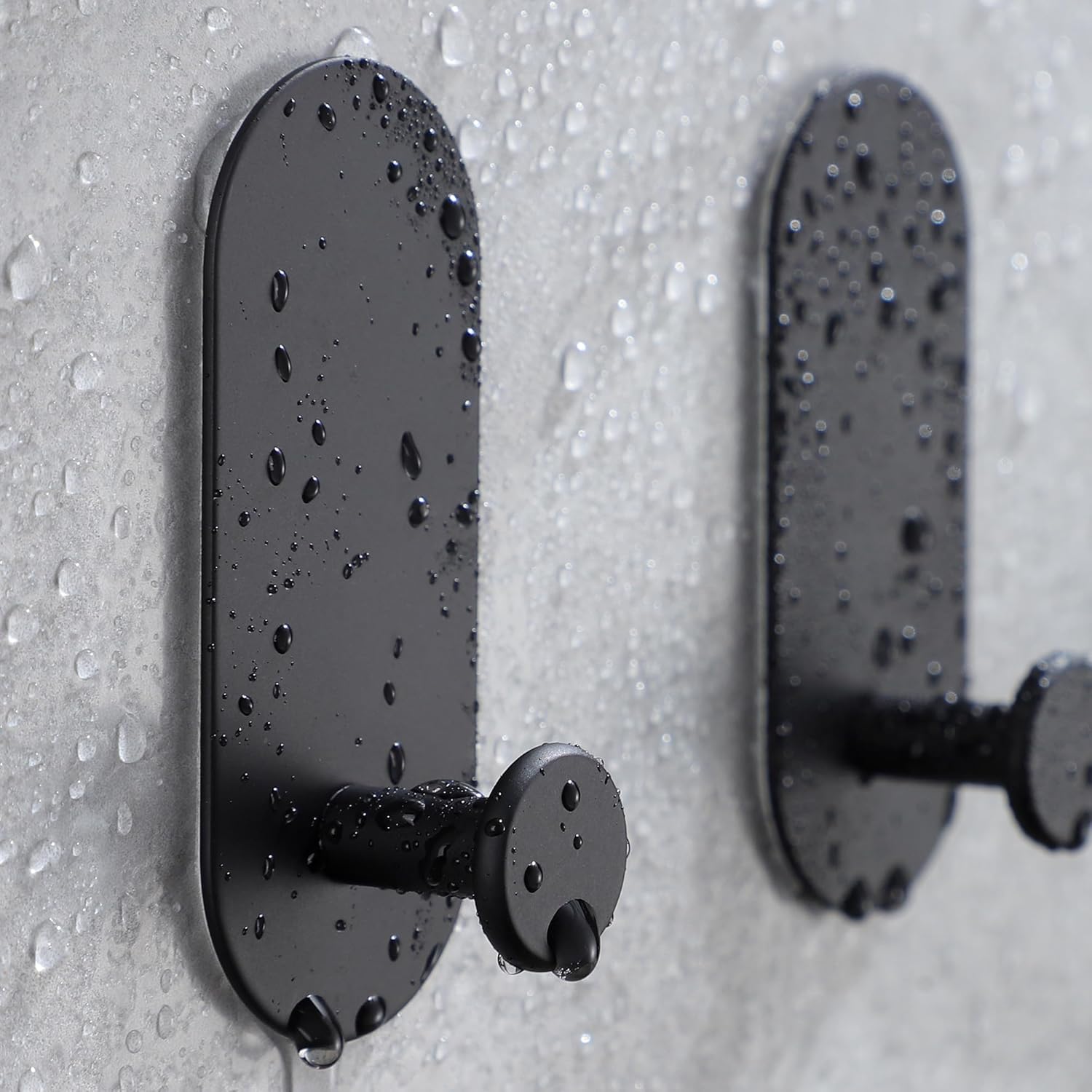 Taozun Ganchos adhesivos  Paquete de 5 ganchos de toalla resistentes para colgar en la pared para cocina y baño, ganchos negros autoadhesivos de