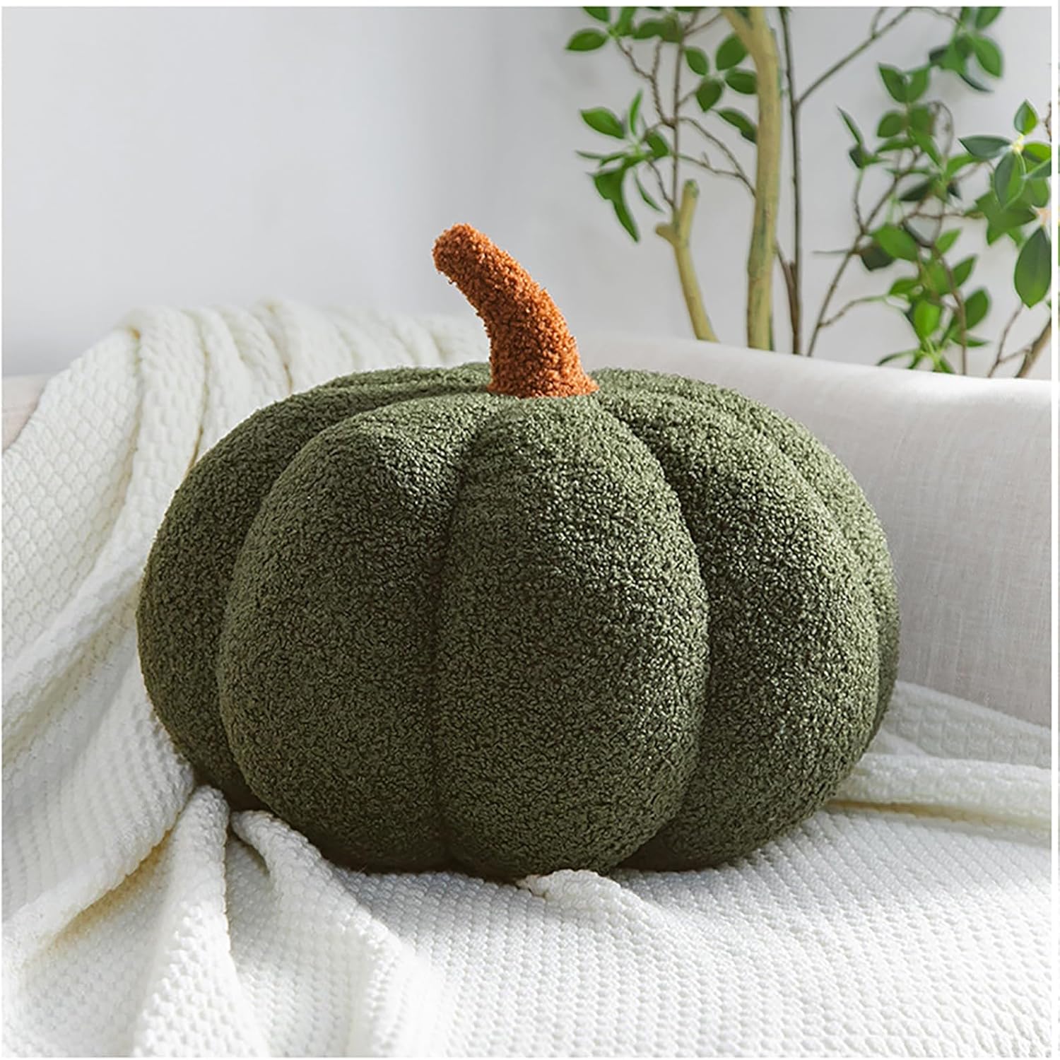Eoieov Lindas almohadas de calabaza 3D para cama, sofá, automóvil, almohada decorativa creativa con forma de calabaza, cojín de vellón de cordero