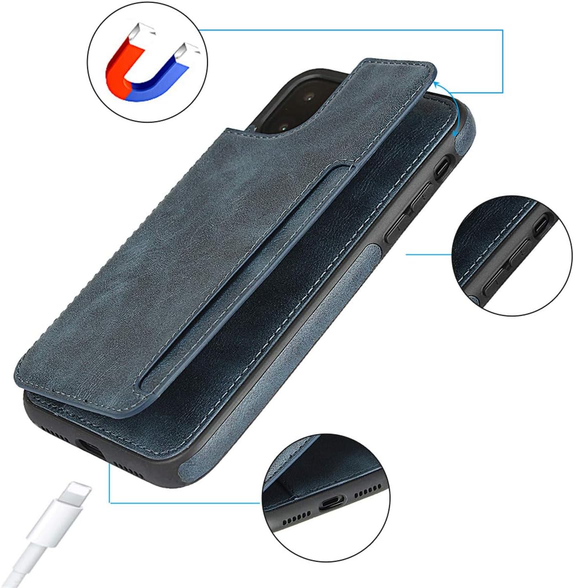 Zouzt Funda para iPhone 11 tipo cartera con tarjetero y correa de mano de piel sintética de alta calidad, soporte de cuero sintético, doble cierre