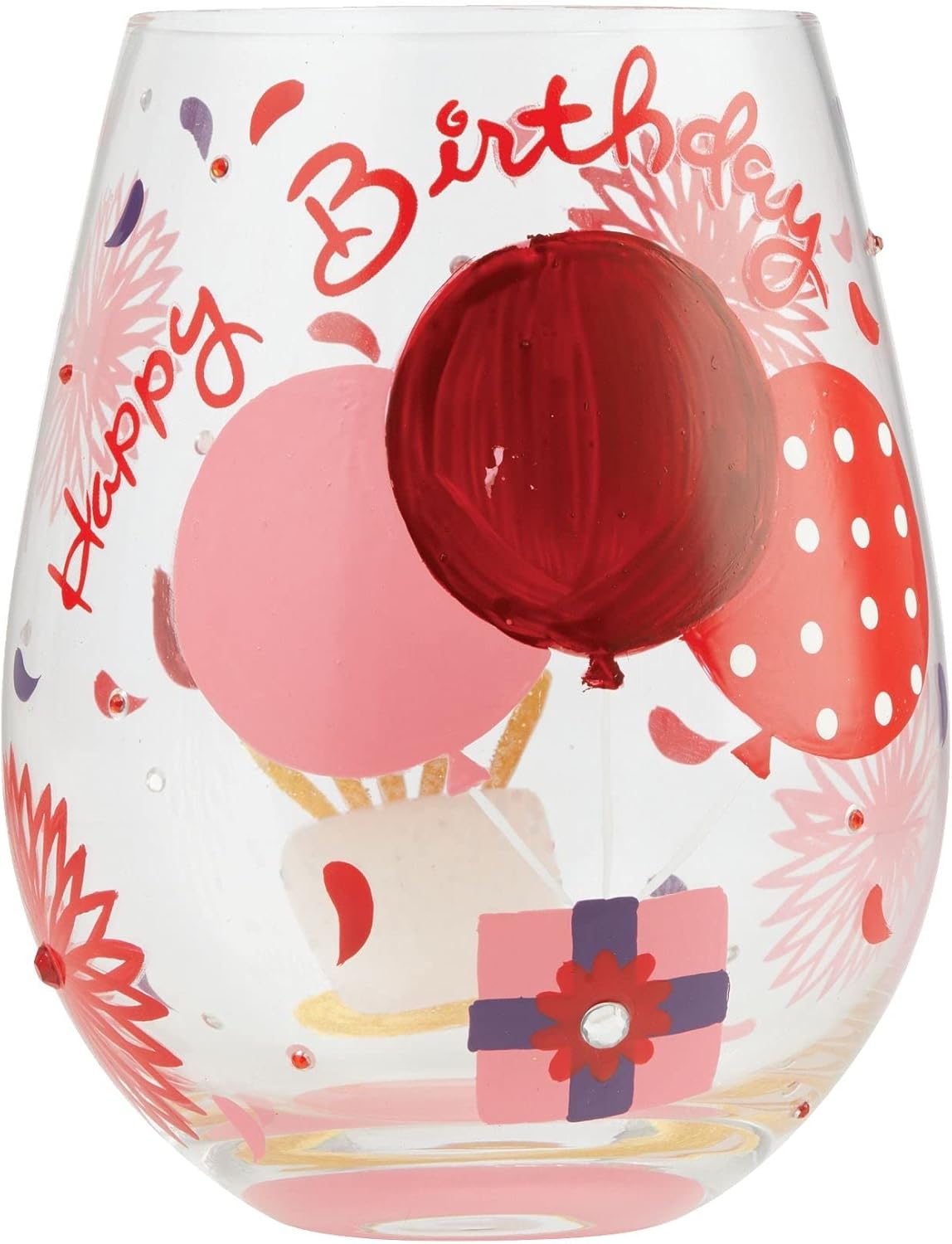 Enesco Designs by Lolita My Red Hot Birthday – Copa de vino artesanal sin tallo, pintada a mano, 20 onzas, multicolor