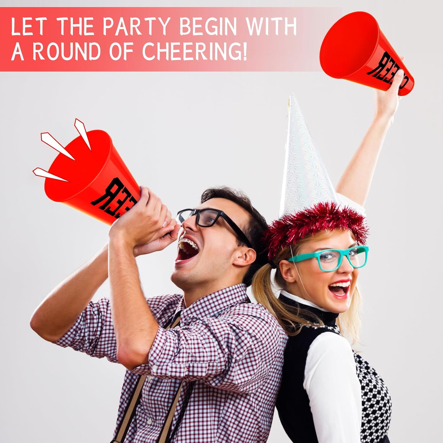 Meooeck 12 piezas de megáfono de animadora roja Noisemaker a granel accesorio de fiesta de plástico para animadoras pequeñas megáfono director de