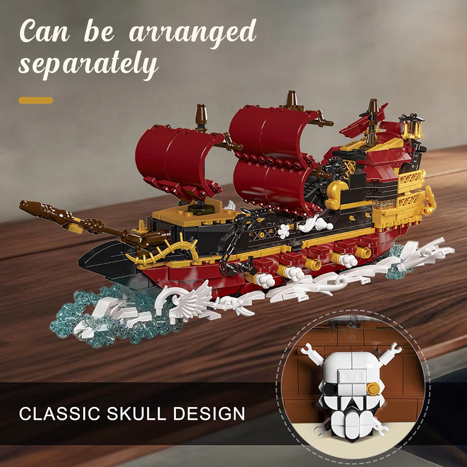 Mould King 10066 – Kit de bloques de construcción de una pieza de barco en botella, MOC Queen Anne’s Revenge Pirate Ship Model Building Set, regalo