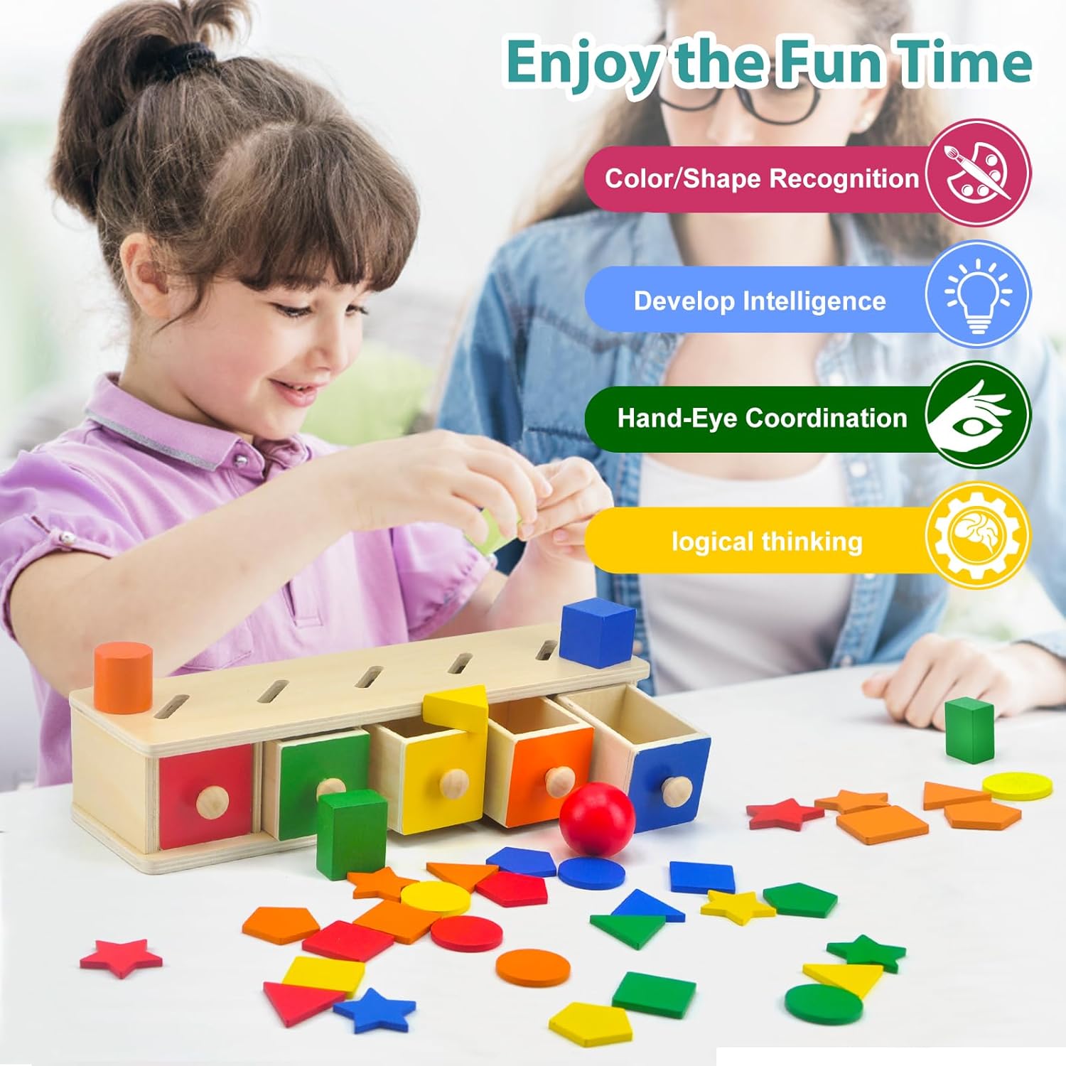 Montessori Toys – Juguetes clasificadores de formas para niños pequeños de 1 a 3 años, juguetes de clasificación de colores, juguetes de madera a