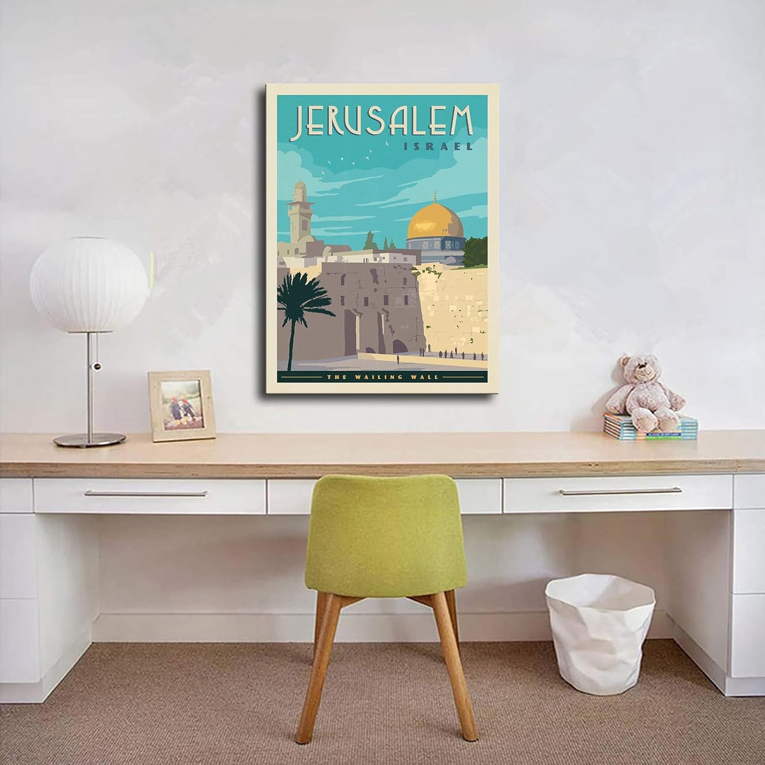 FysaH Pósteres vintage de viaje a la ciudad de Israel Jerusalén, arte de pared, decoración de habitación de preparación, decoración de habitación