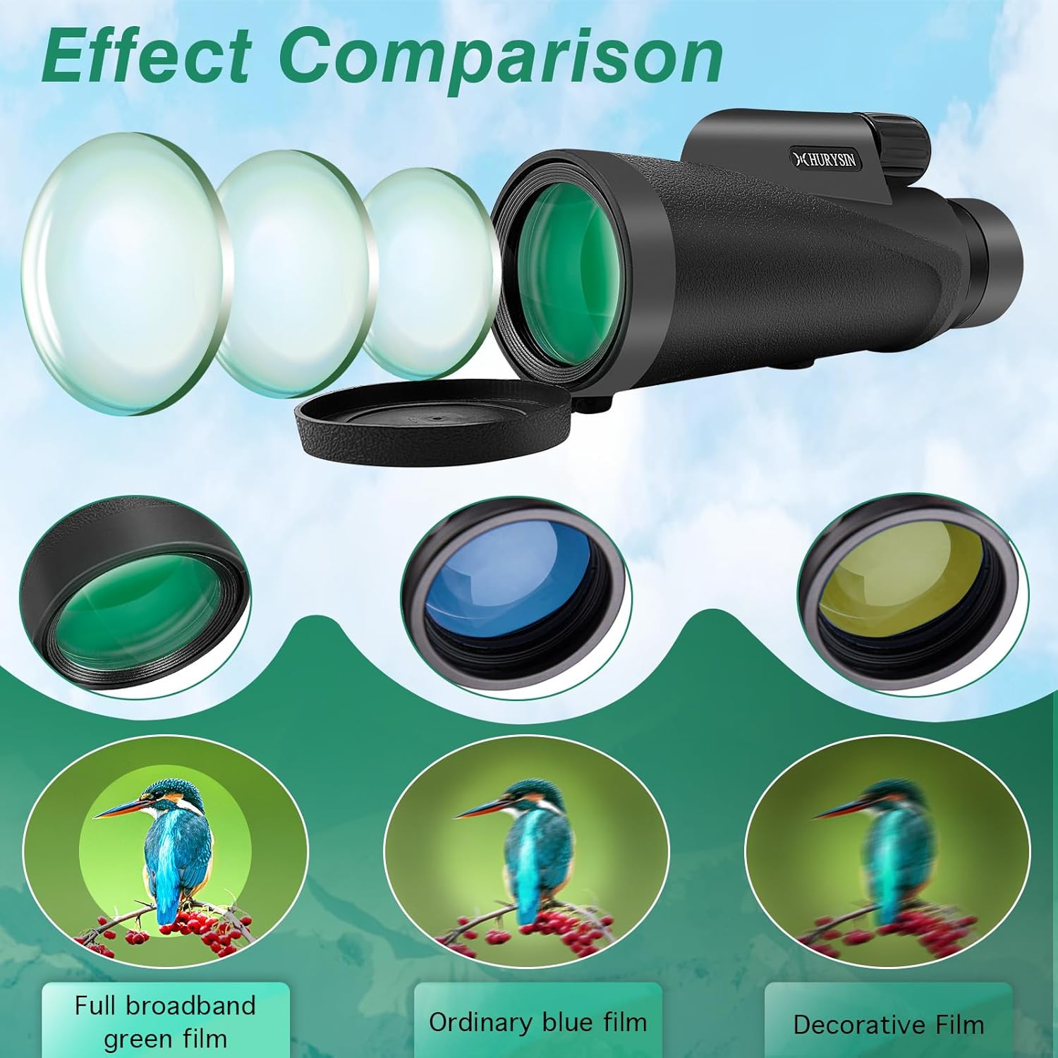 HURYSIN Monoculares HD 8X42 para adultos de alta potencia, monoscopio compacto de mano, adecuado para observación de aves, caza, viajes