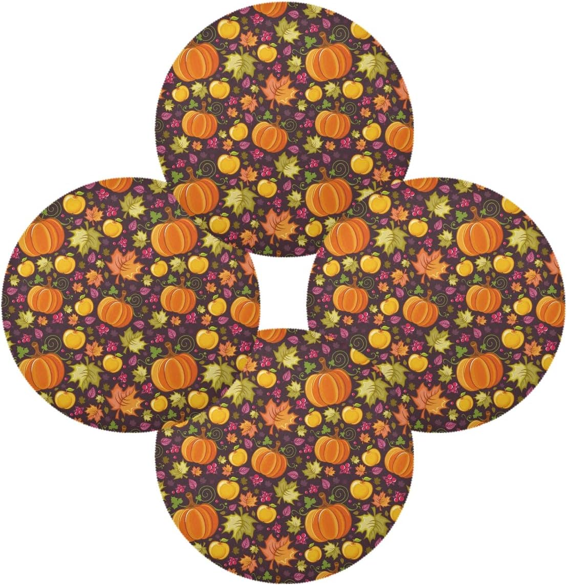 Qilmy Juego de 4 manteles individuales redondos de poliéster antideslizantes y lavables de cosecha de otoño, para decoración de mesa de cocina,