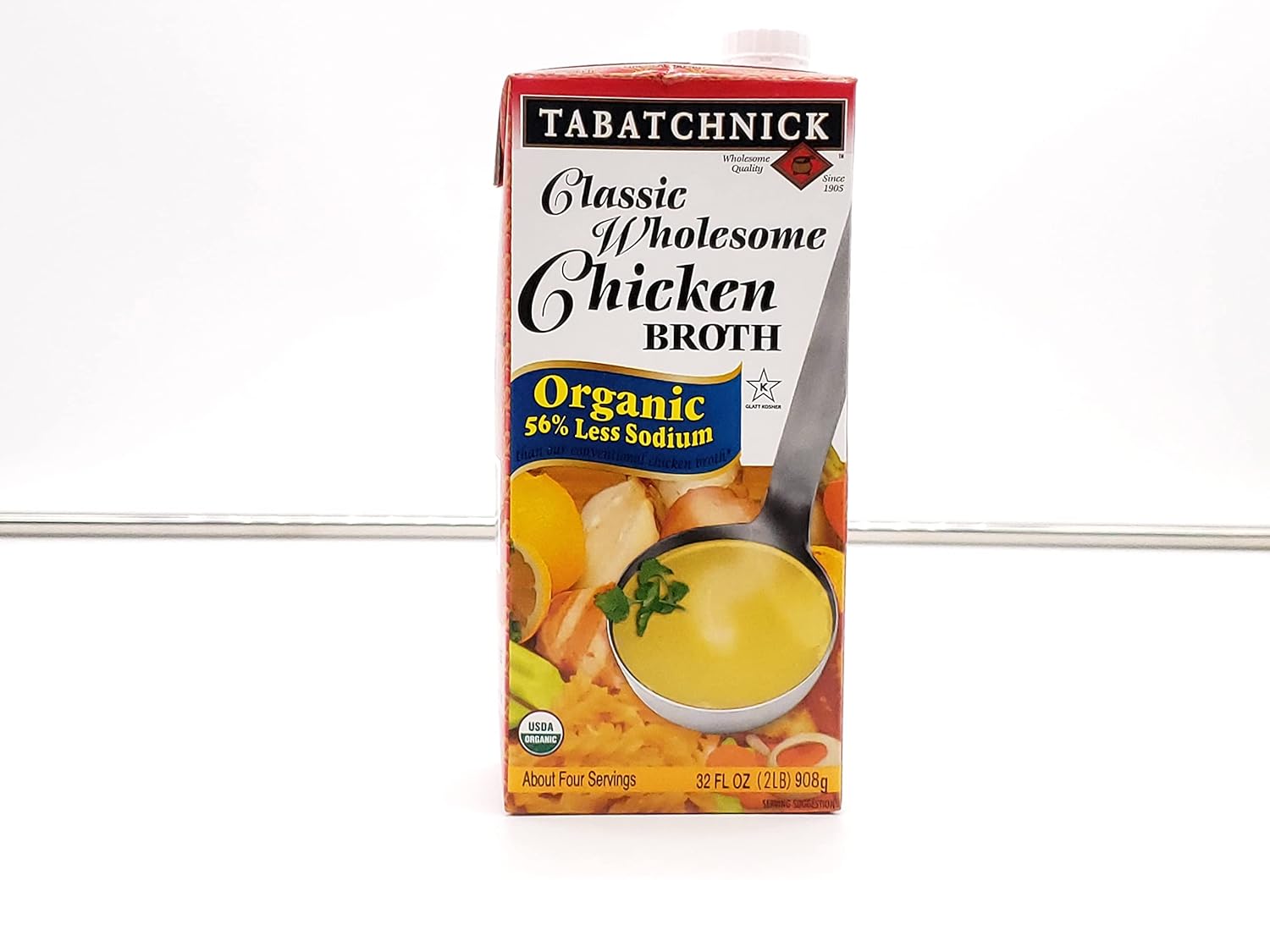 Tabatchnick Caldo de pollo orgánico bajo en sodio (paquete de 8) 32 onzas, certificado Kosher, pollo real, sin azúcar añadido, 10 calorías por