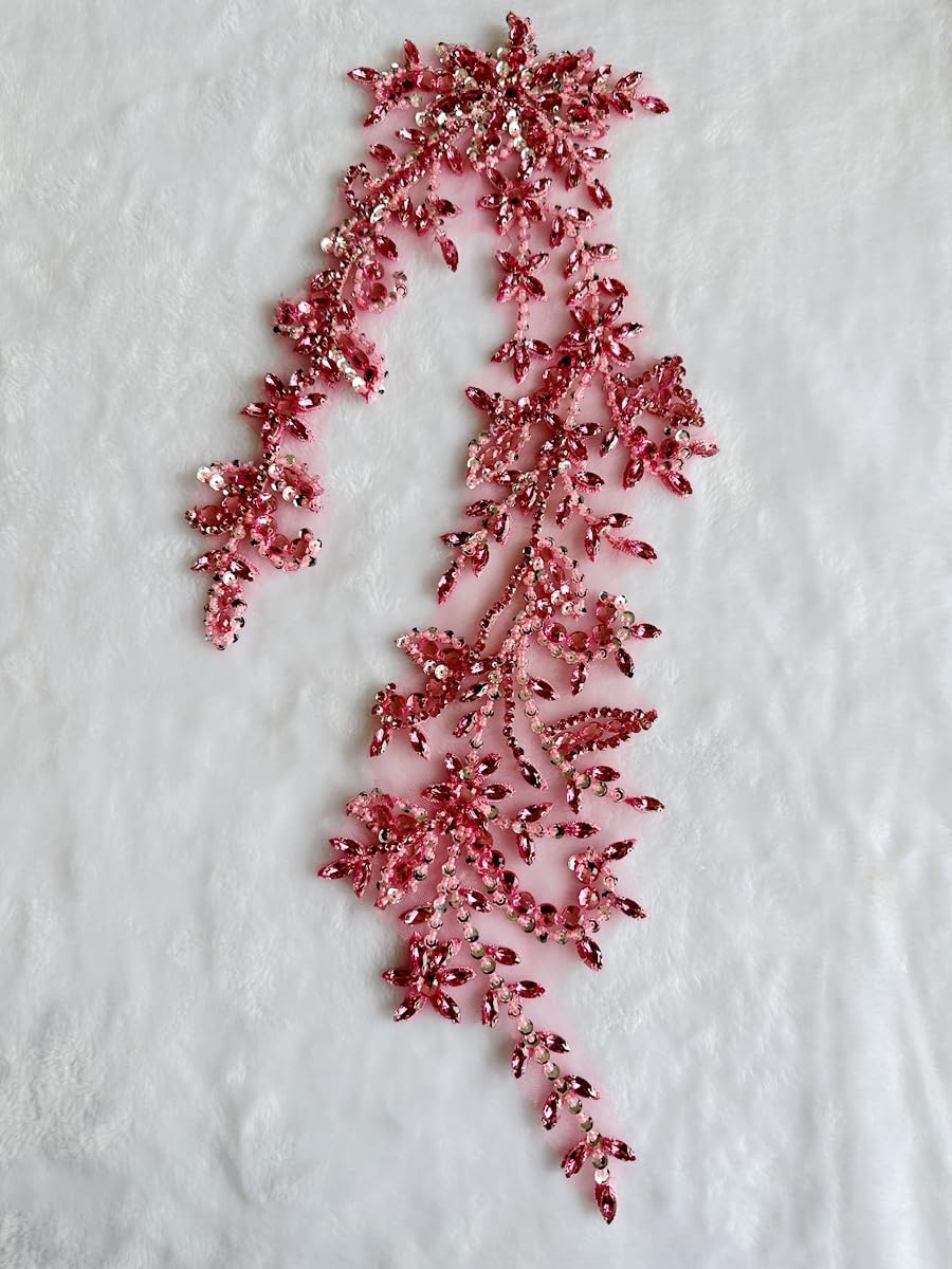 Diamantes de imitación acrílicos brillantes hechos a mano en apliques de encaje, cuentas de costura, parches para accesorios para vestido de novia